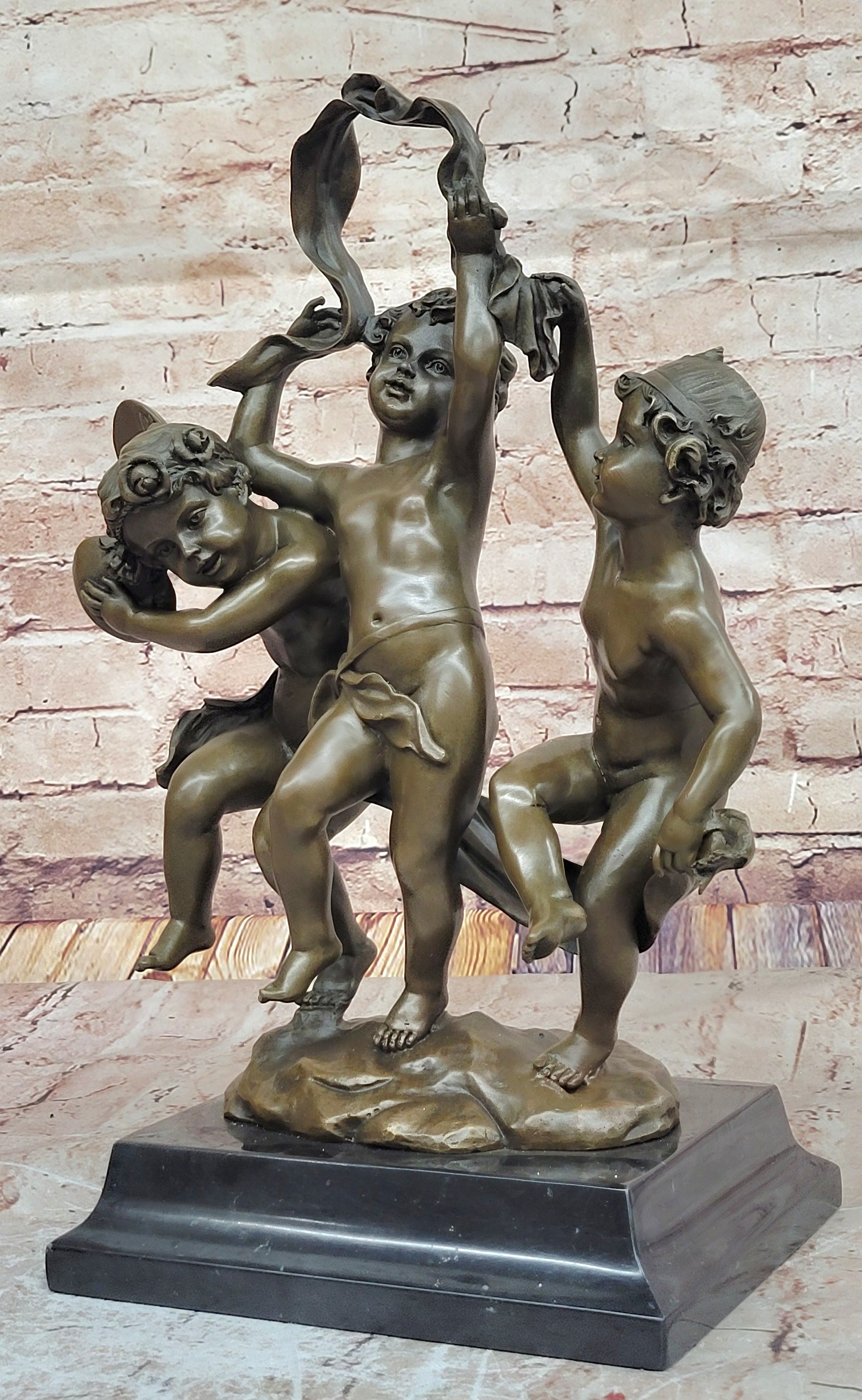 Peynot Signed Three Dancing Putti Bronze Sculpture - Museum Quality Hot Cast