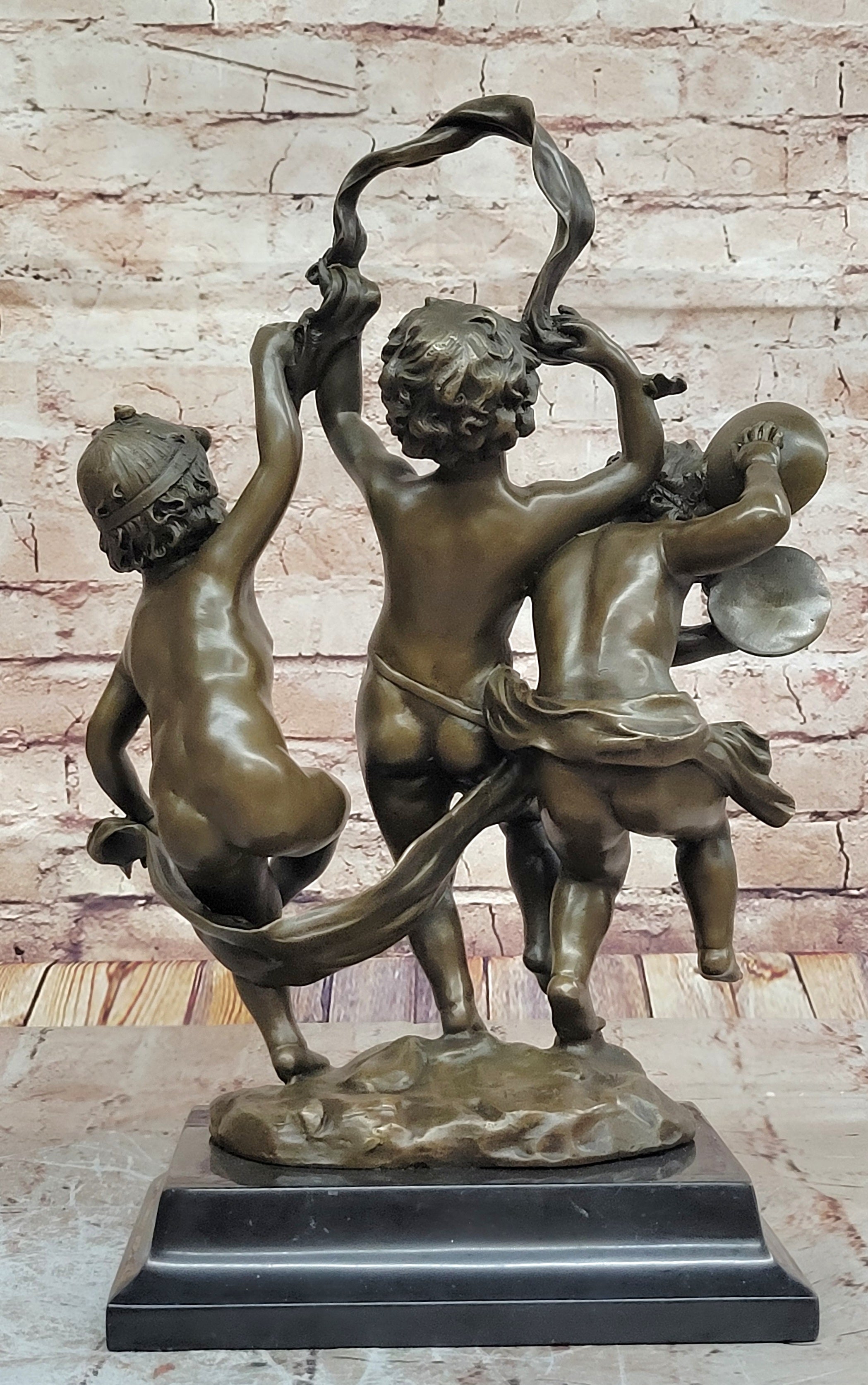 Peynot Signed Three Dancing Putti Bronze Sculpture - Museum Quality Hot Cast