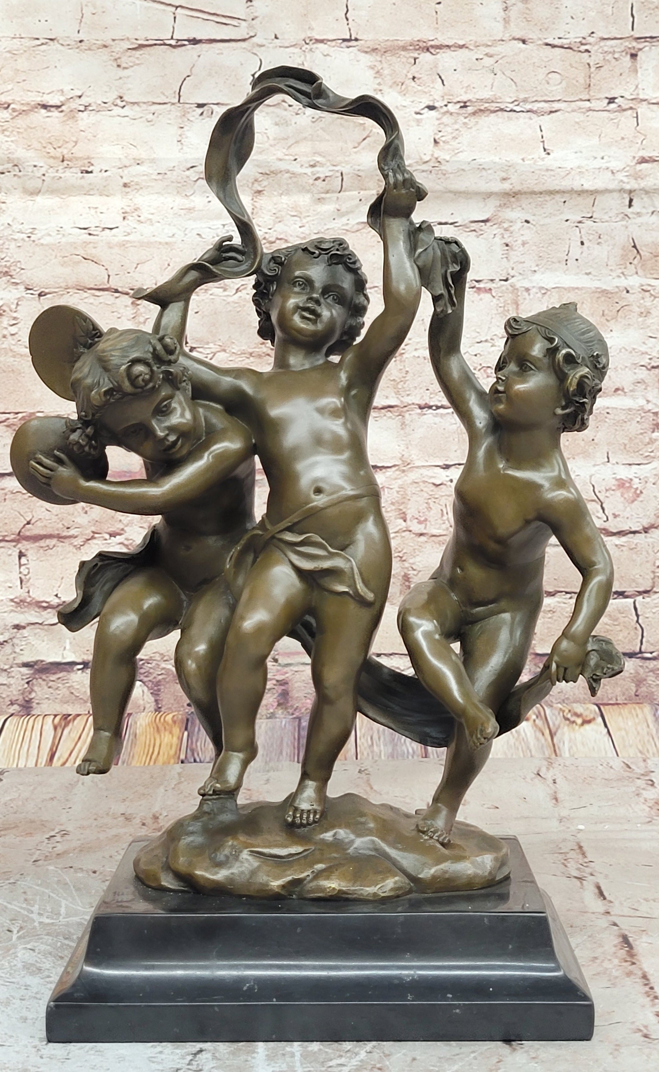 Peynot Signed Three Dancing Putti Bronze Sculpture - Museum Quality Hot Cast