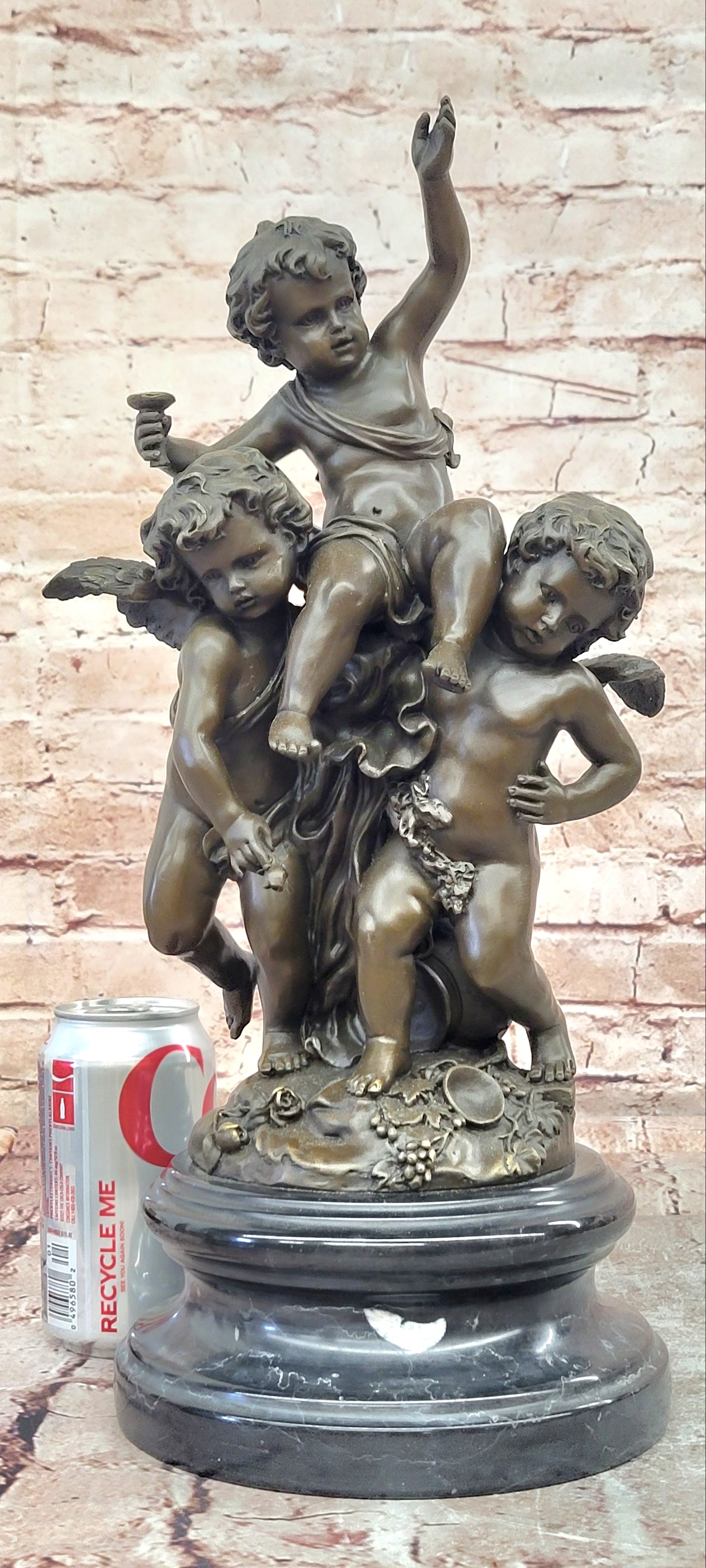 Classical Bronze Cherubs Statue Signed Moreau French Putti Art Sculpture