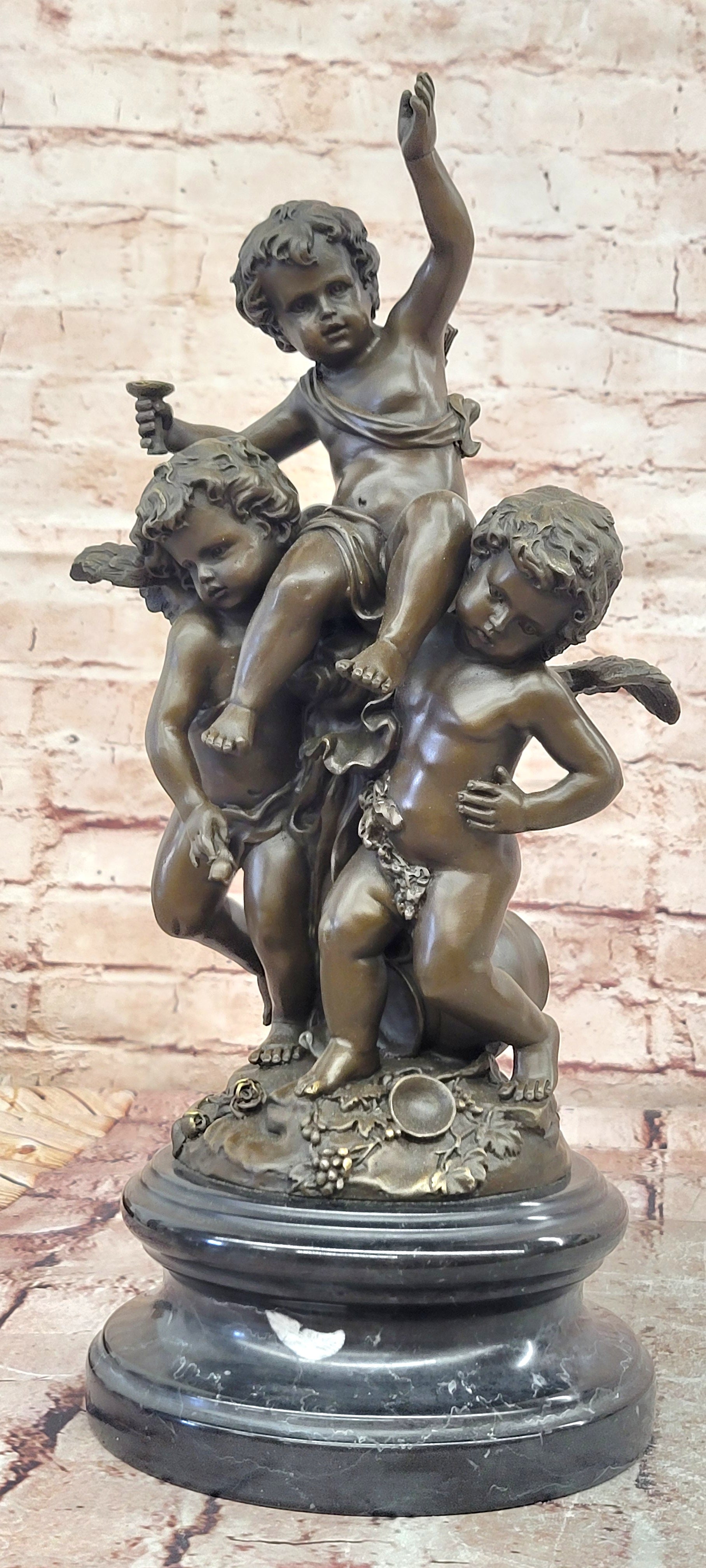 Classical Bronze Cherubs Statue Signed Moreau French Putti Art Sculpture