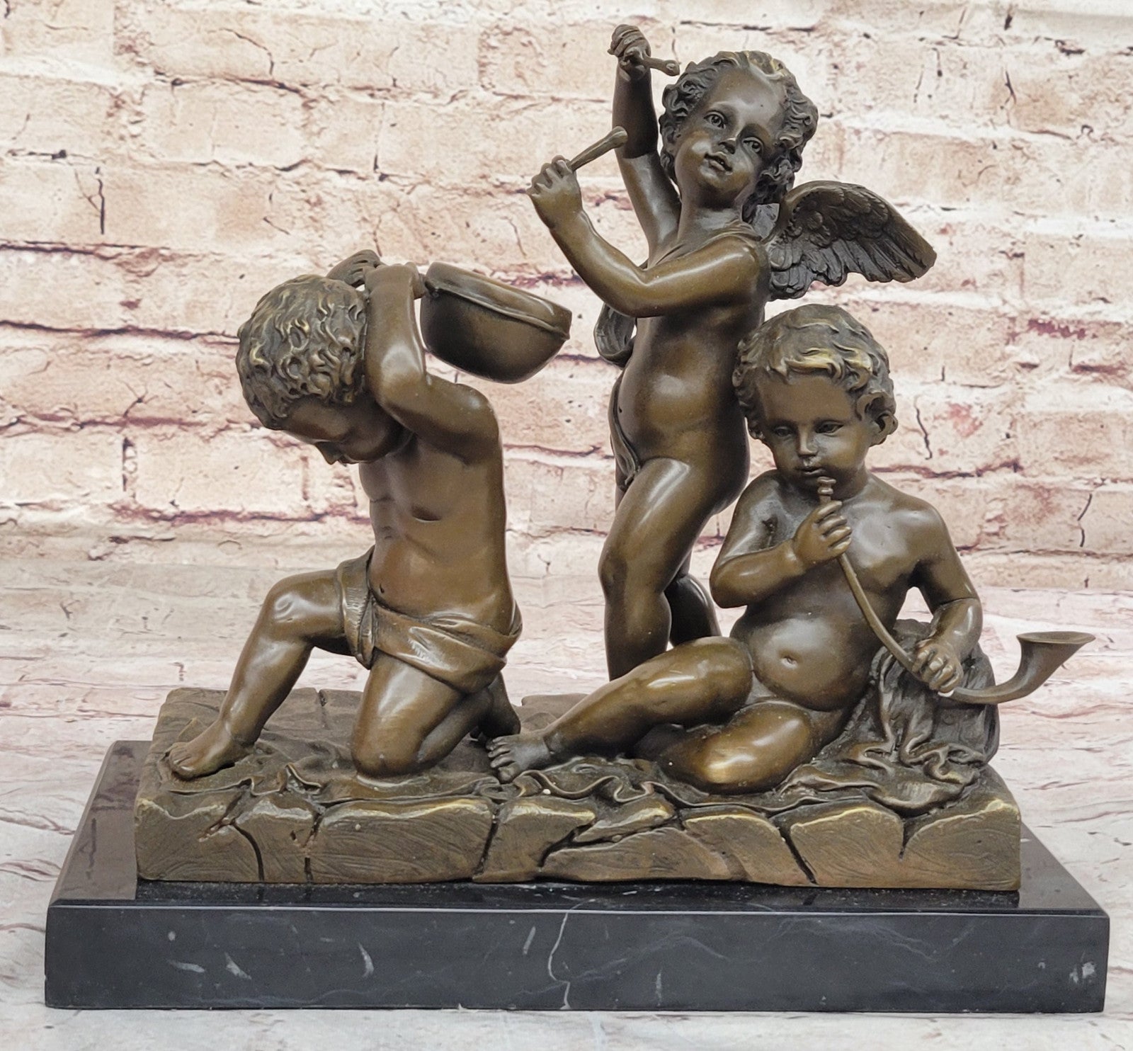 Mario`s Cherub Symphony: Hot Cast Bronze Sculpture - Fine Art Figurine