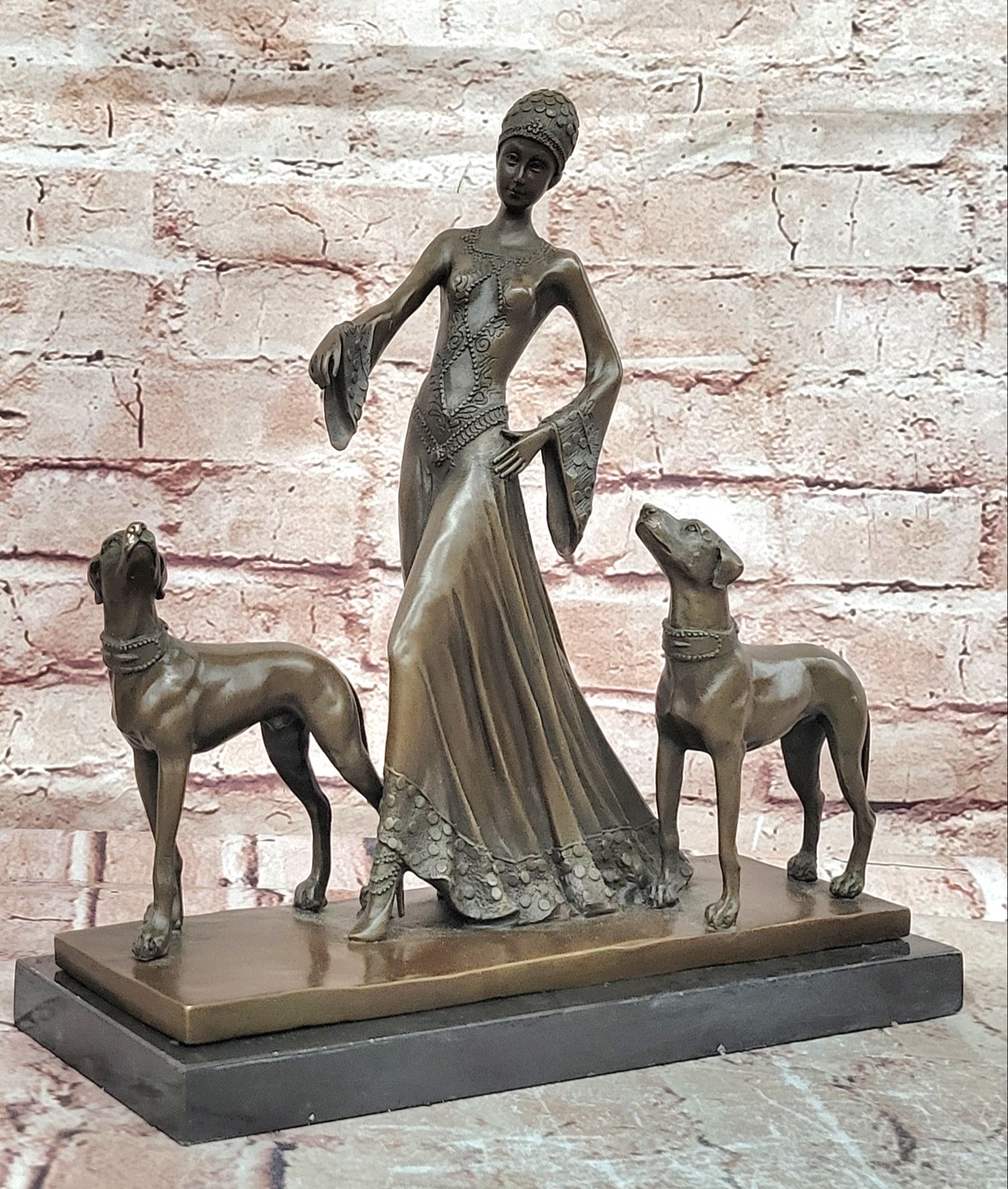 Hand Made Milo Bronze Woman with Greyhounds Sculpture Hot Cast Figurine