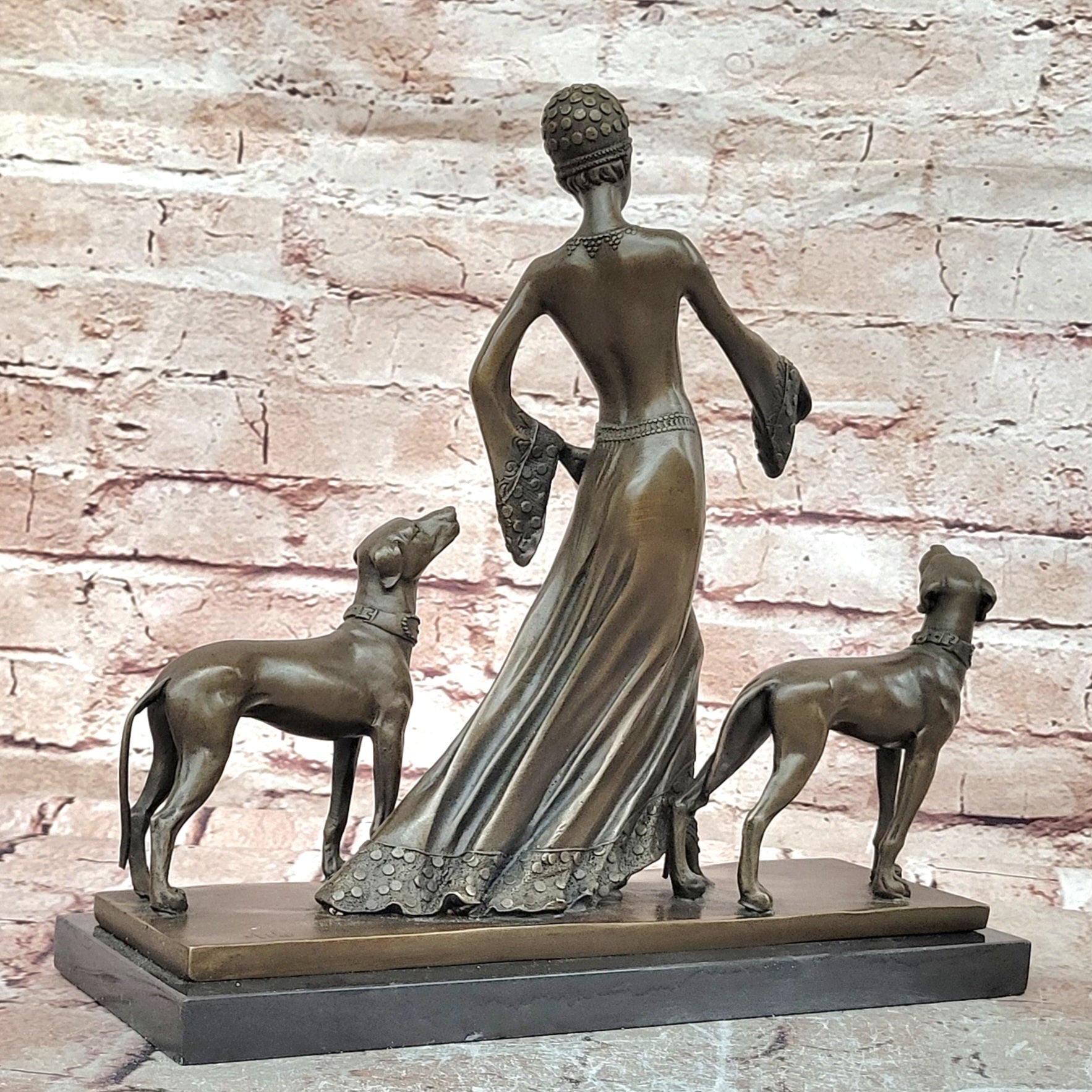 Hand Made Milo Bronze Woman with Greyhounds Sculpture Hot Cast Figurine