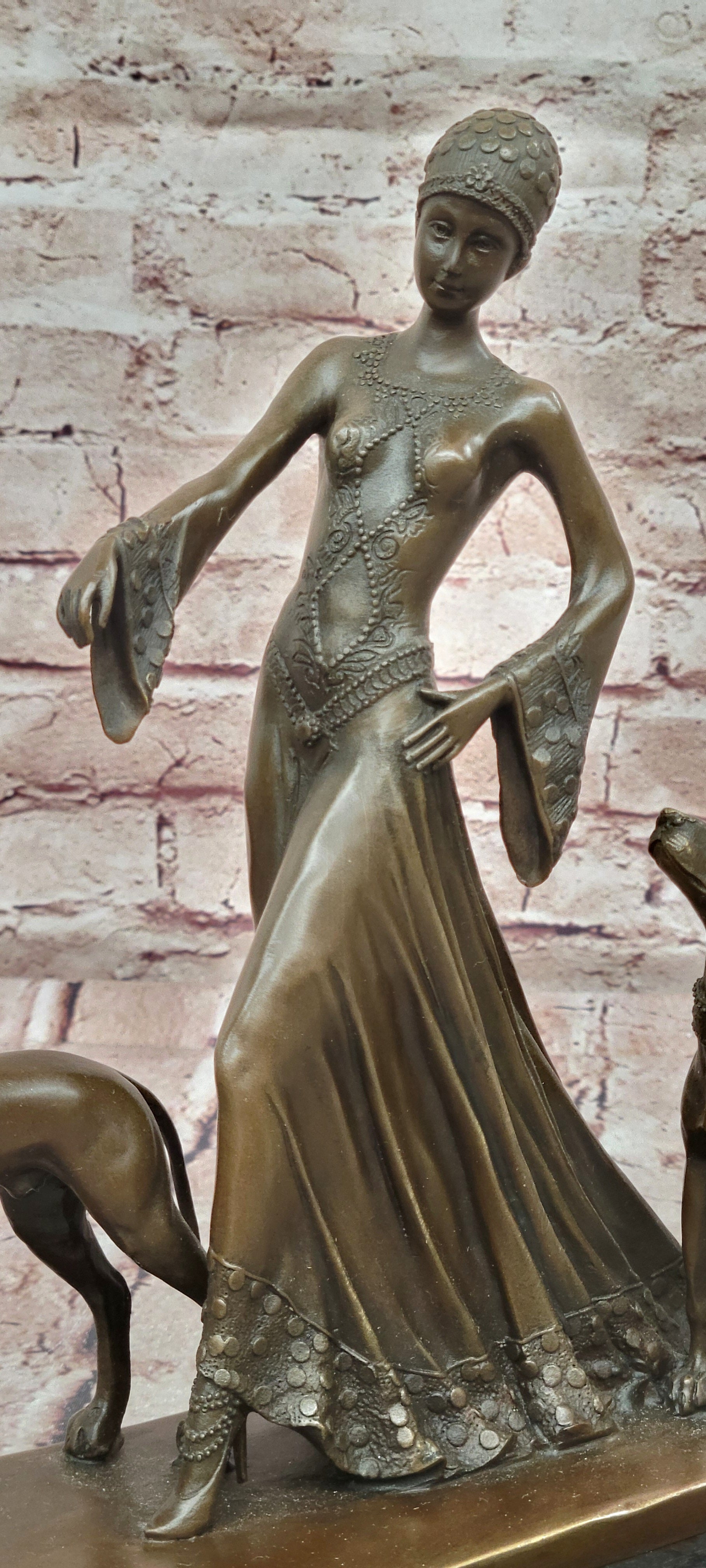 Hand Made Milo Bronze Woman with Greyhounds Sculpture Hot Cast Figurine
