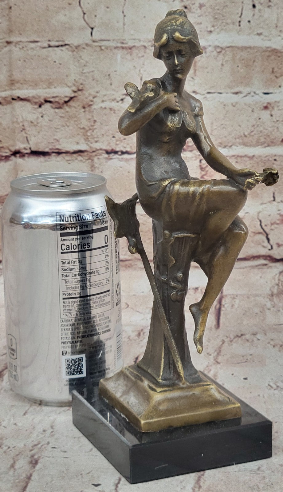 Girl with Bird on The Hand Mid Century Gift Bronze Sculpture Signed by Artist