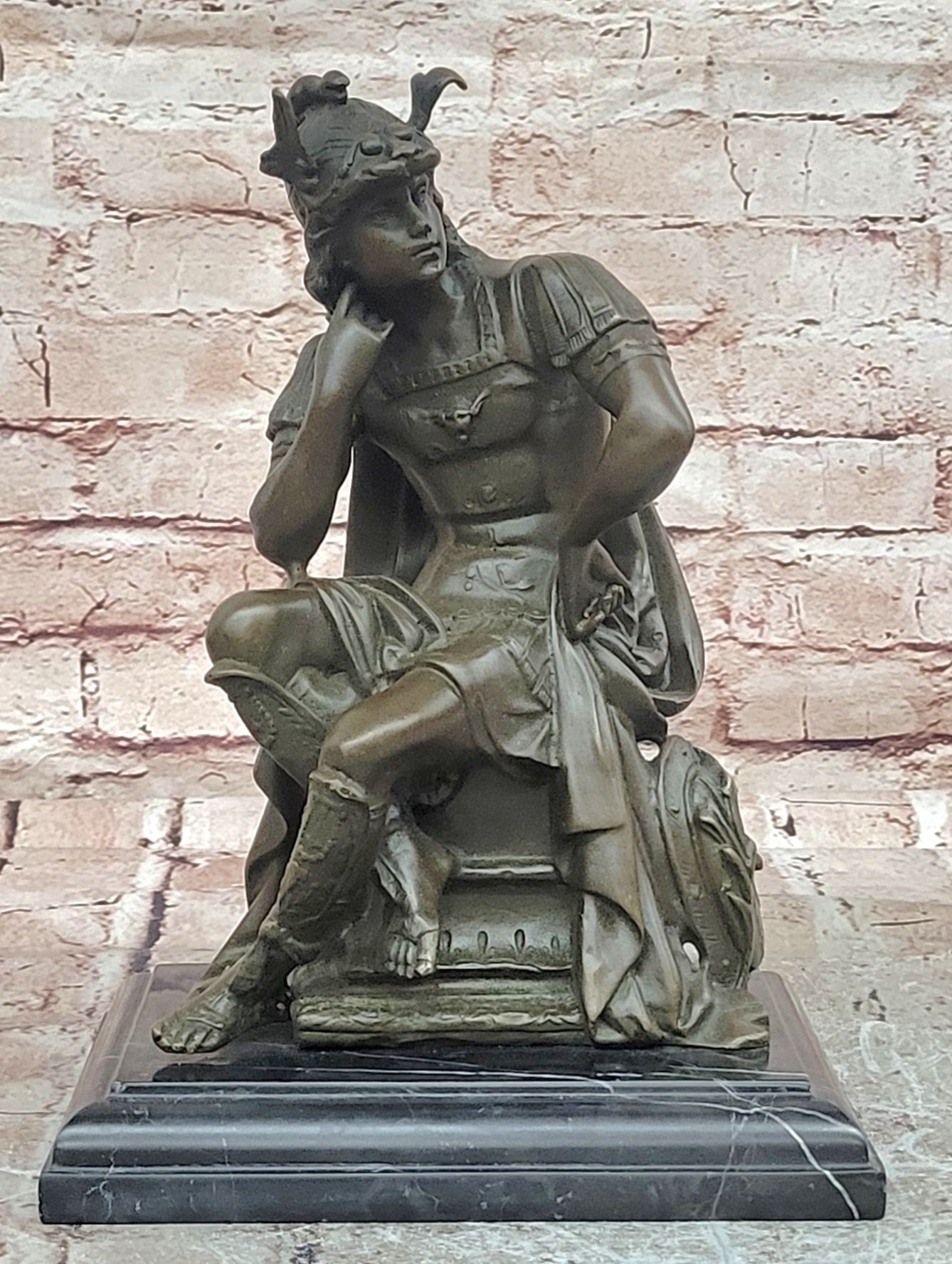 Gladiator Roman Warrior Soldier Spear Shield Military Art Bronze Marble Statue