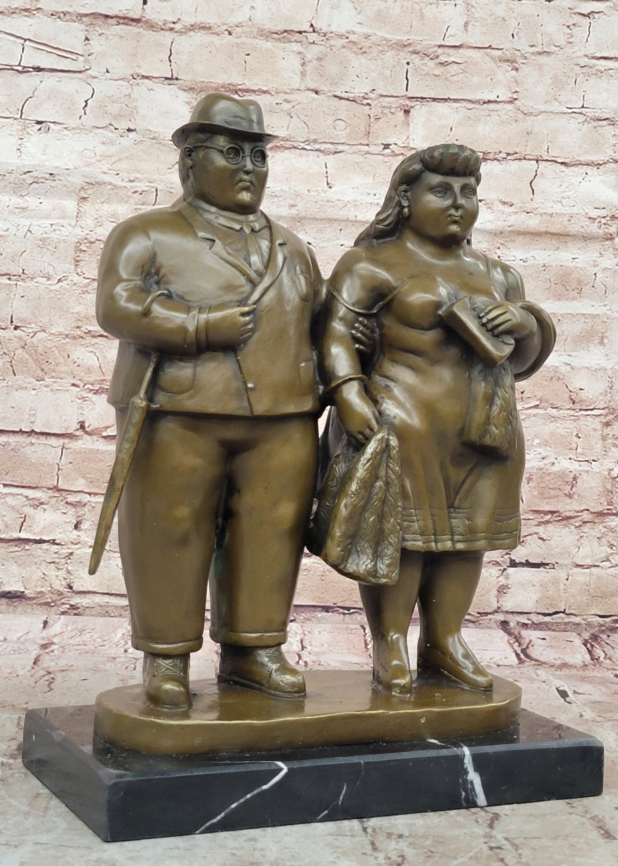 English Couple Bronze Sculpture Museum Quality Classic Artwork by Botero Figurine