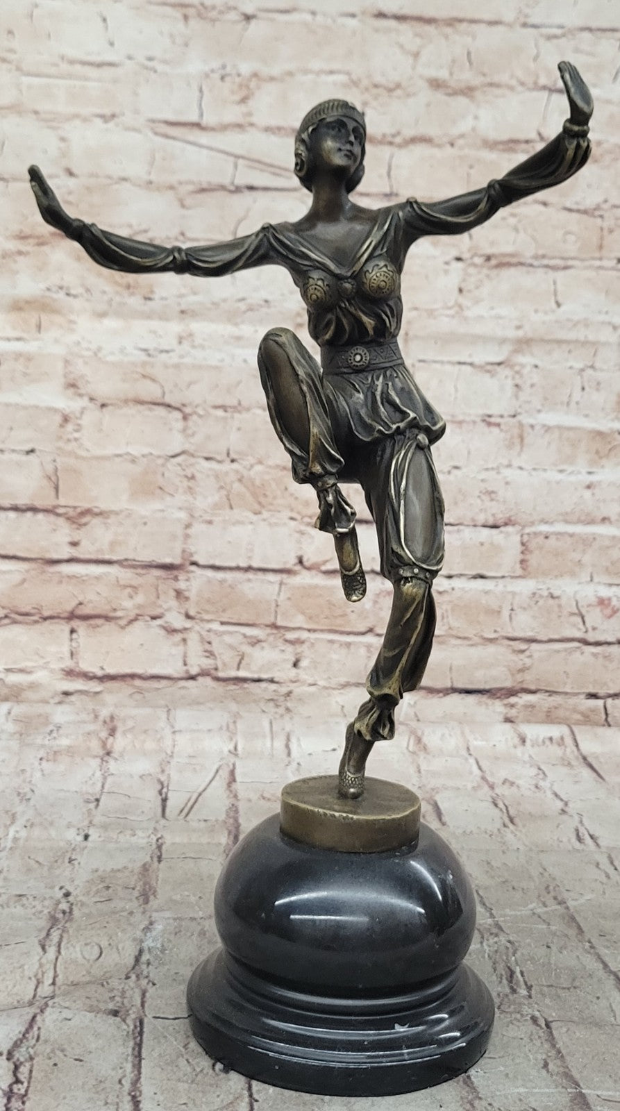 Antique Style GENUINE BRONZE Figural Gypsy girl Old PARLOR STATUE signed