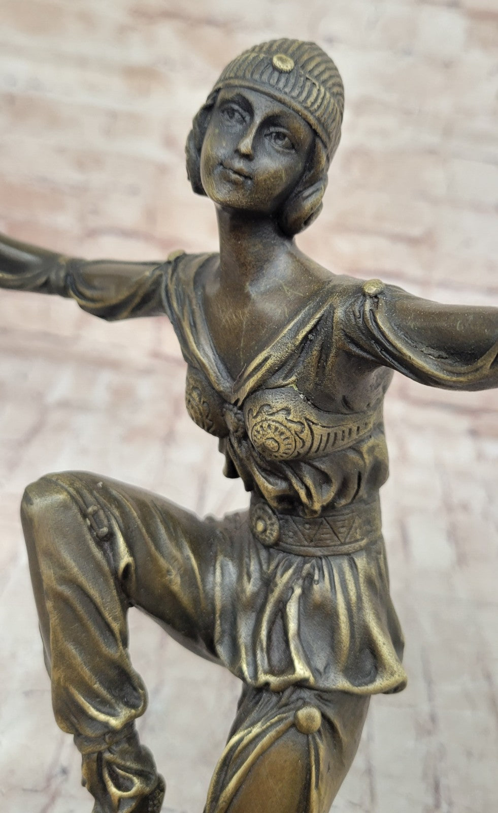 Antique Style GENUINE BRONZE Figural Gypsy girl Old PARLOR STATUE signed