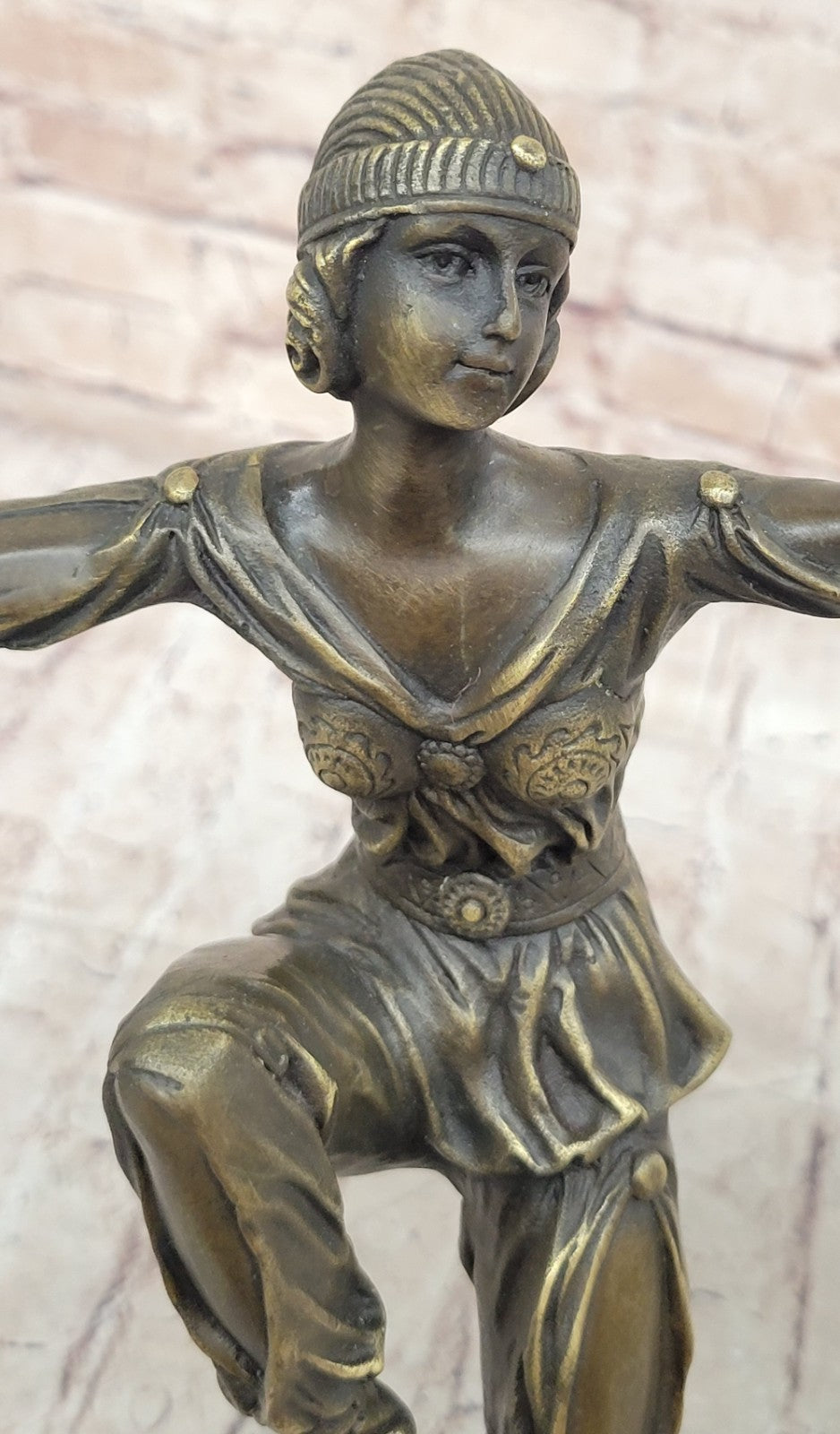 Antique Style GENUINE BRONZE Figural Gypsy girl Old PARLOR STATUE signed