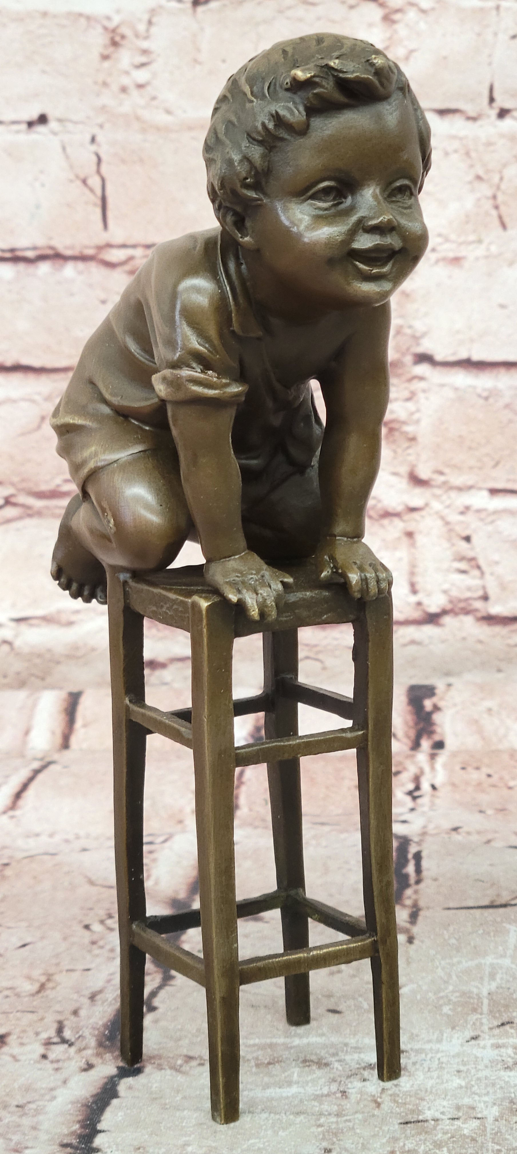 Art Nouveau Bronze Child on Stool Sculpture Juan Clara Collectible Figurine Decor