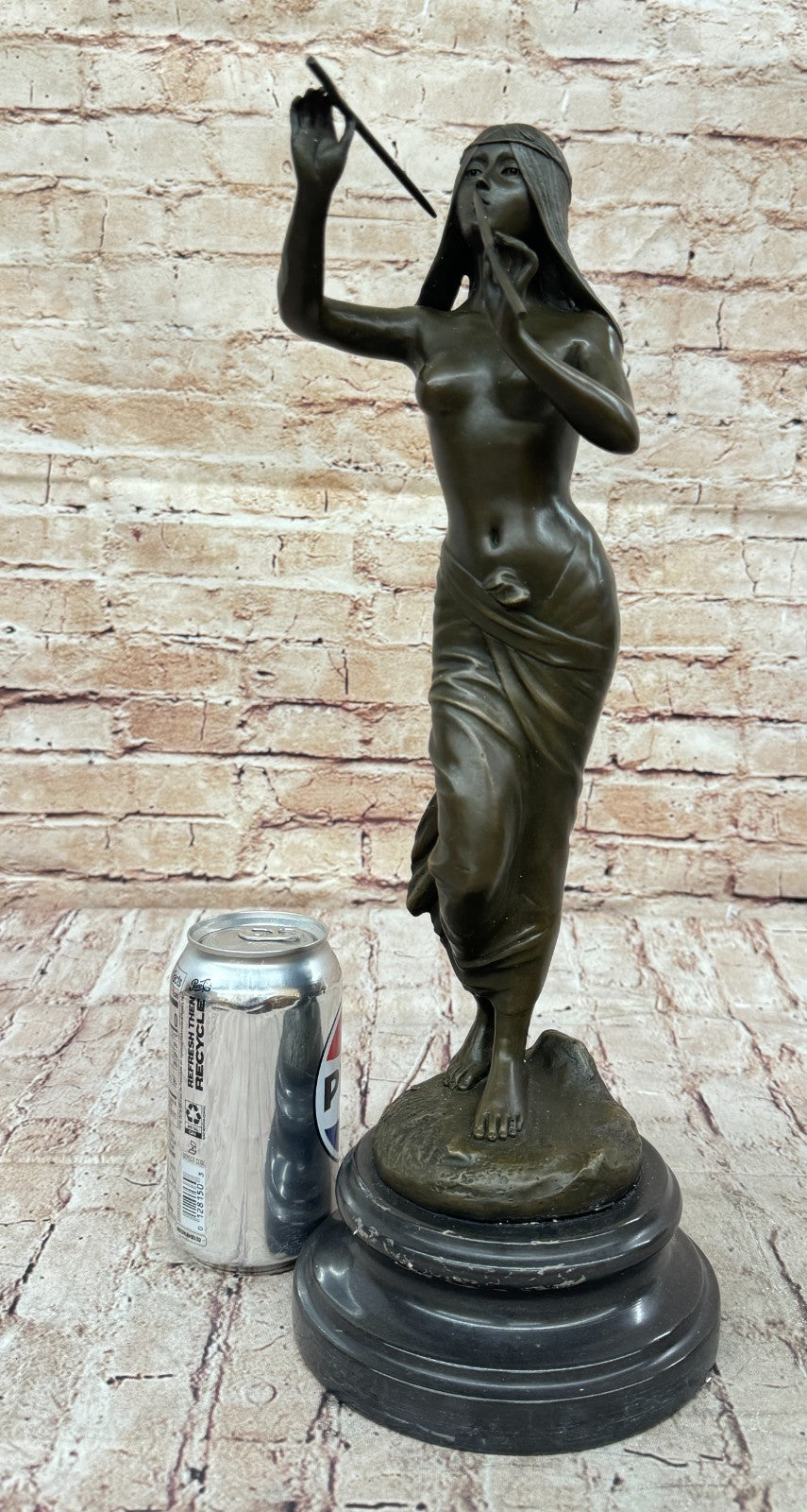 Striking Hot Cast Bronze Figurine of an Indian Girl Playing Flute by J. Angles