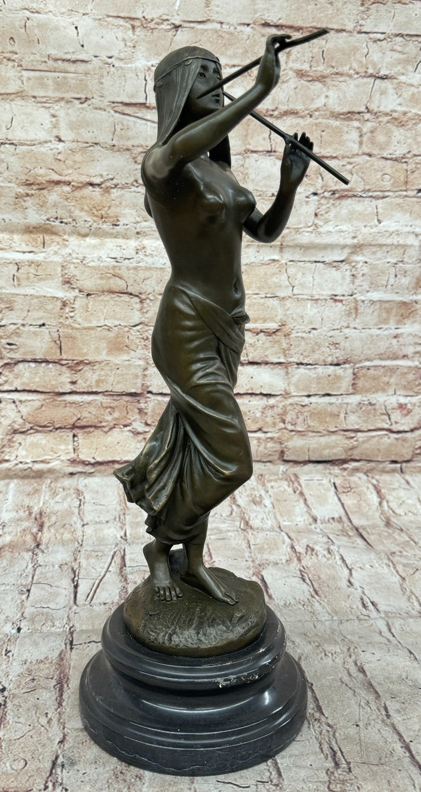Striking Hot Cast Bronze Figurine of an Indian Girl Playing Flute by J. Angles