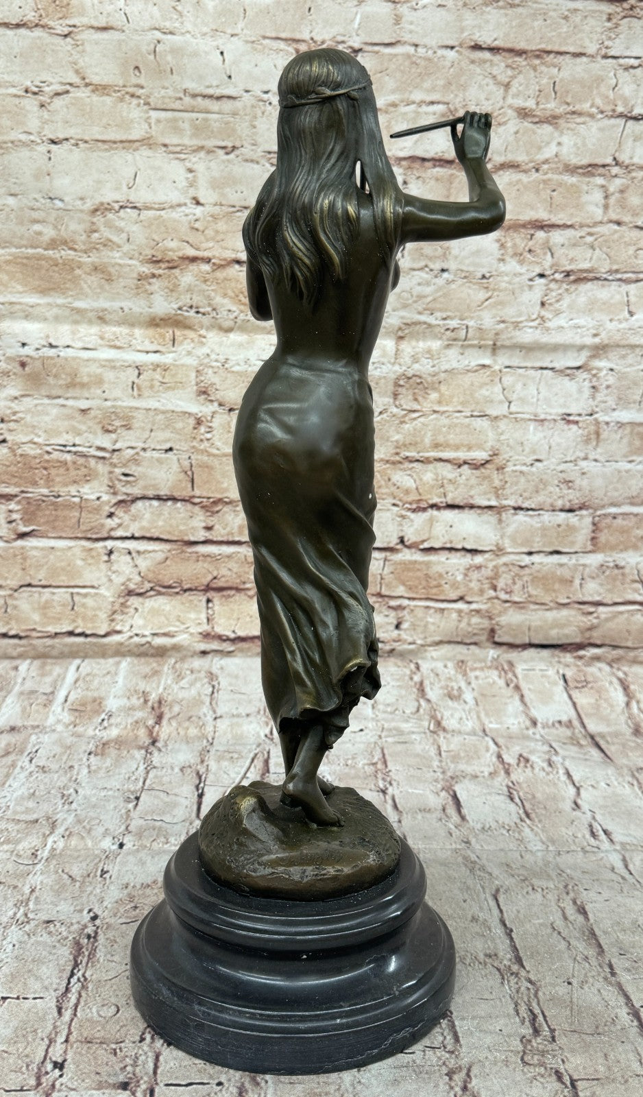 Striking Hot Cast Bronze Figurine of an Indian Girl Playing Flute by J. Angles