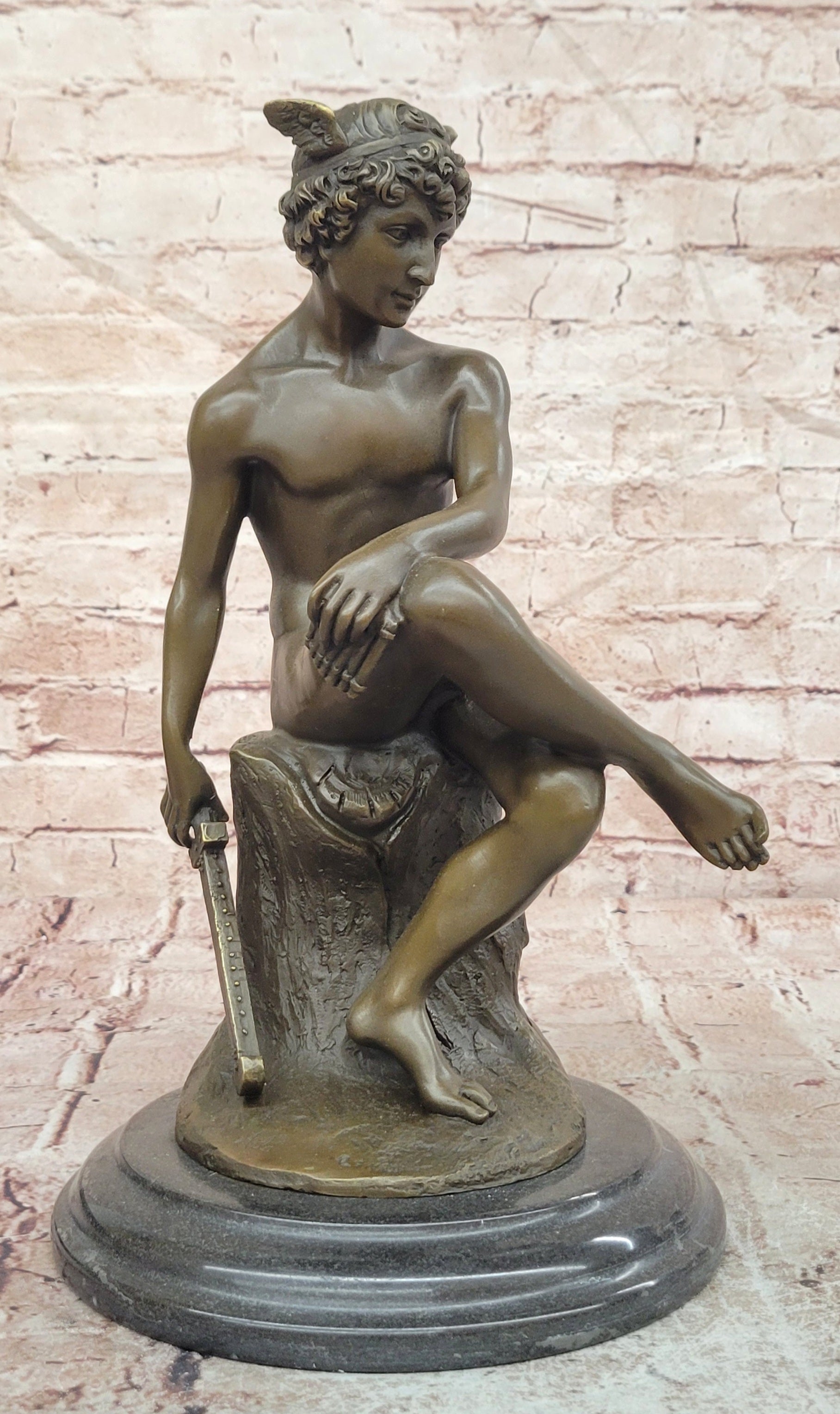 Signed Miguel Lopez Bronze Mercury Statue Classical God Figurine Fine Art Decor