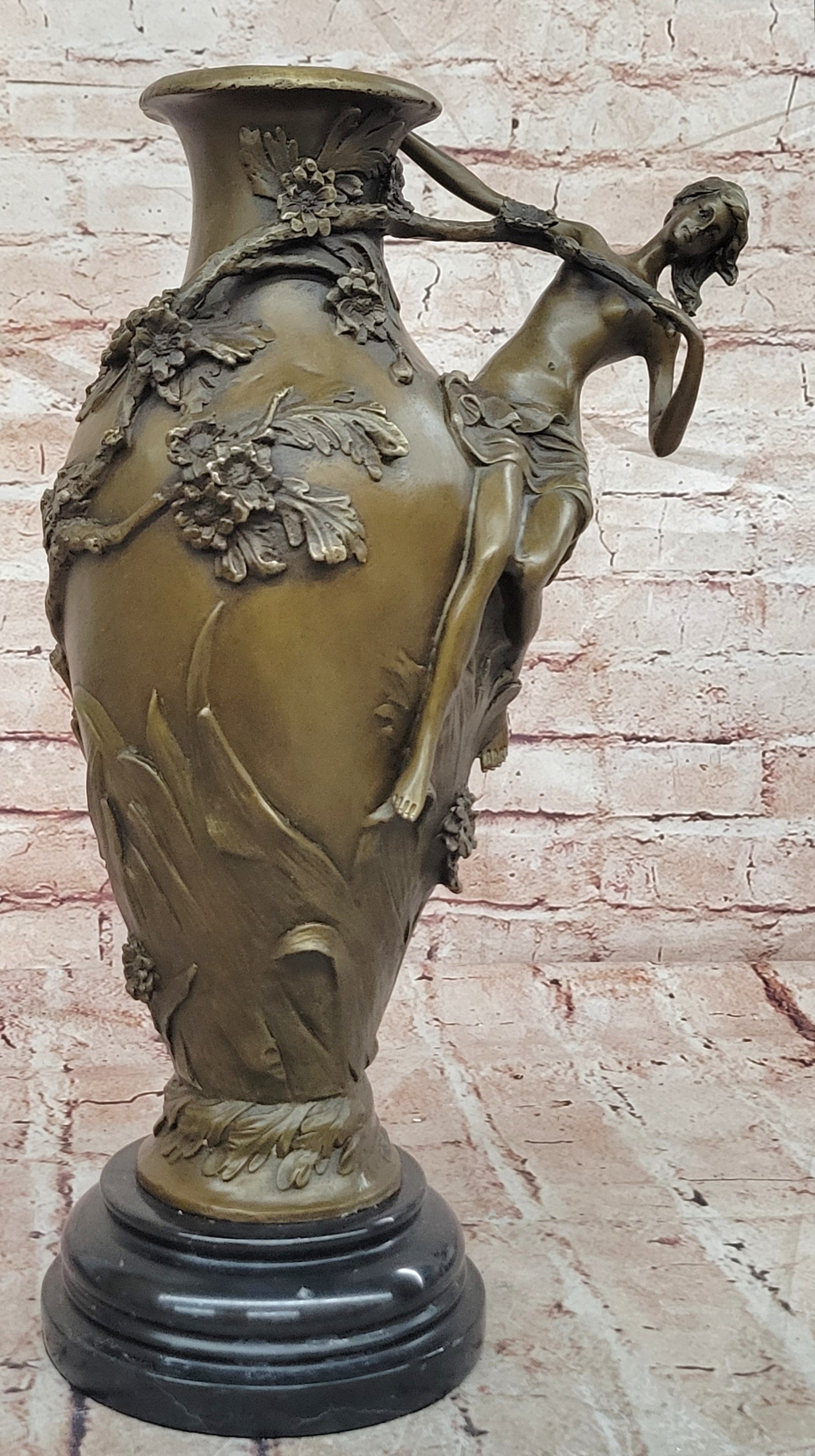 Nude naked female girl figurine statue vase Planter Mantel Decor Bronze Figurine