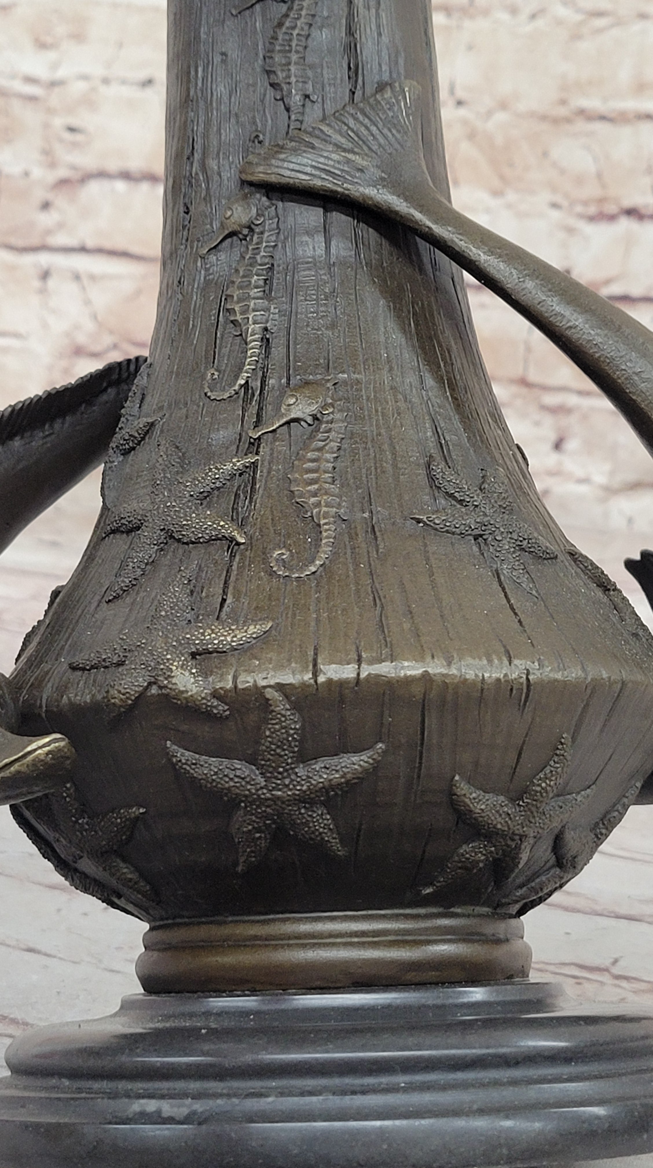 Art Deco Signed Original Nautical Ocean Shark Vase Bronze Sculpture Statue Gift