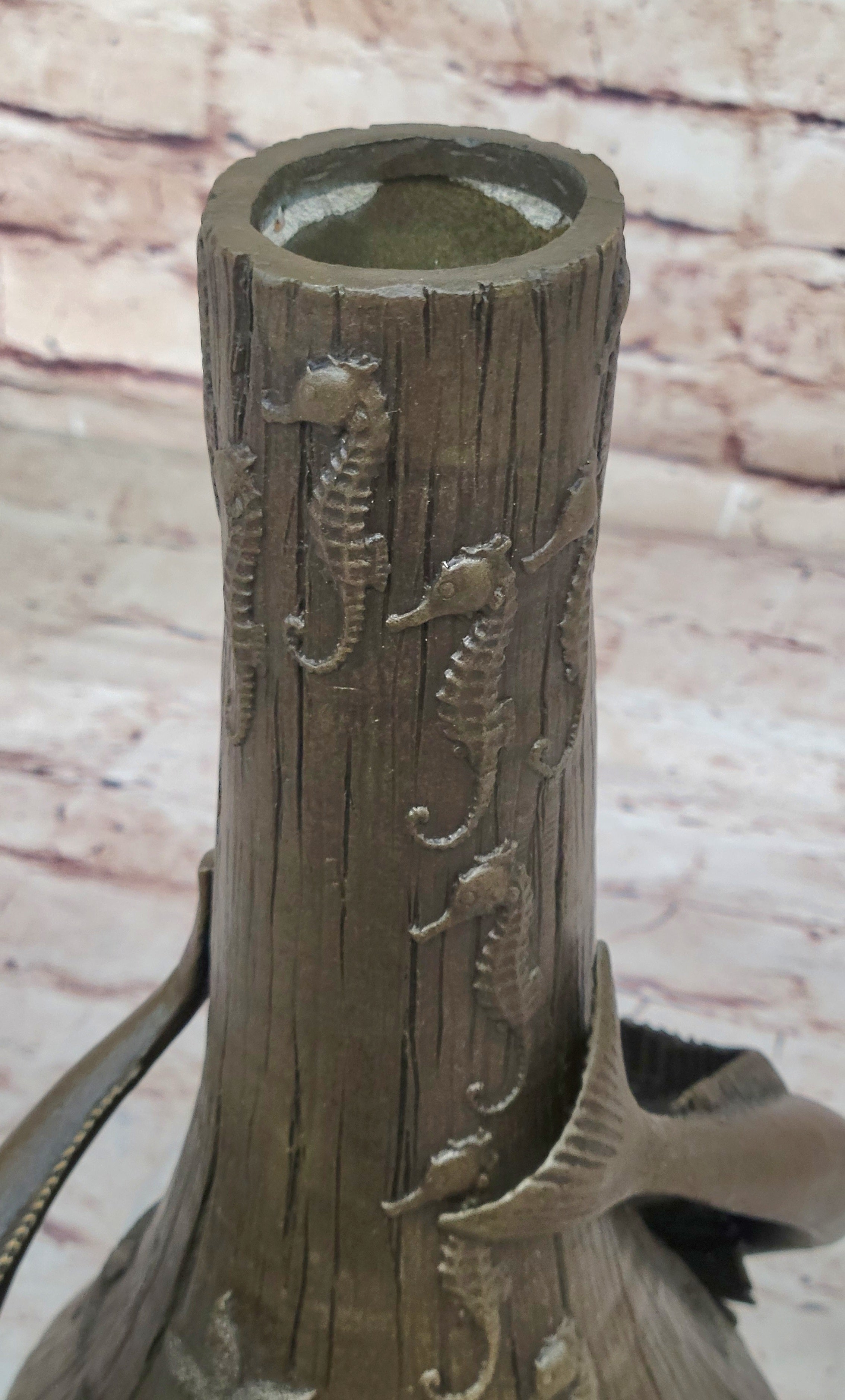Art Deco Signed Original Nautical Ocean Shark Vase Bronze Sculpture Statue Gift