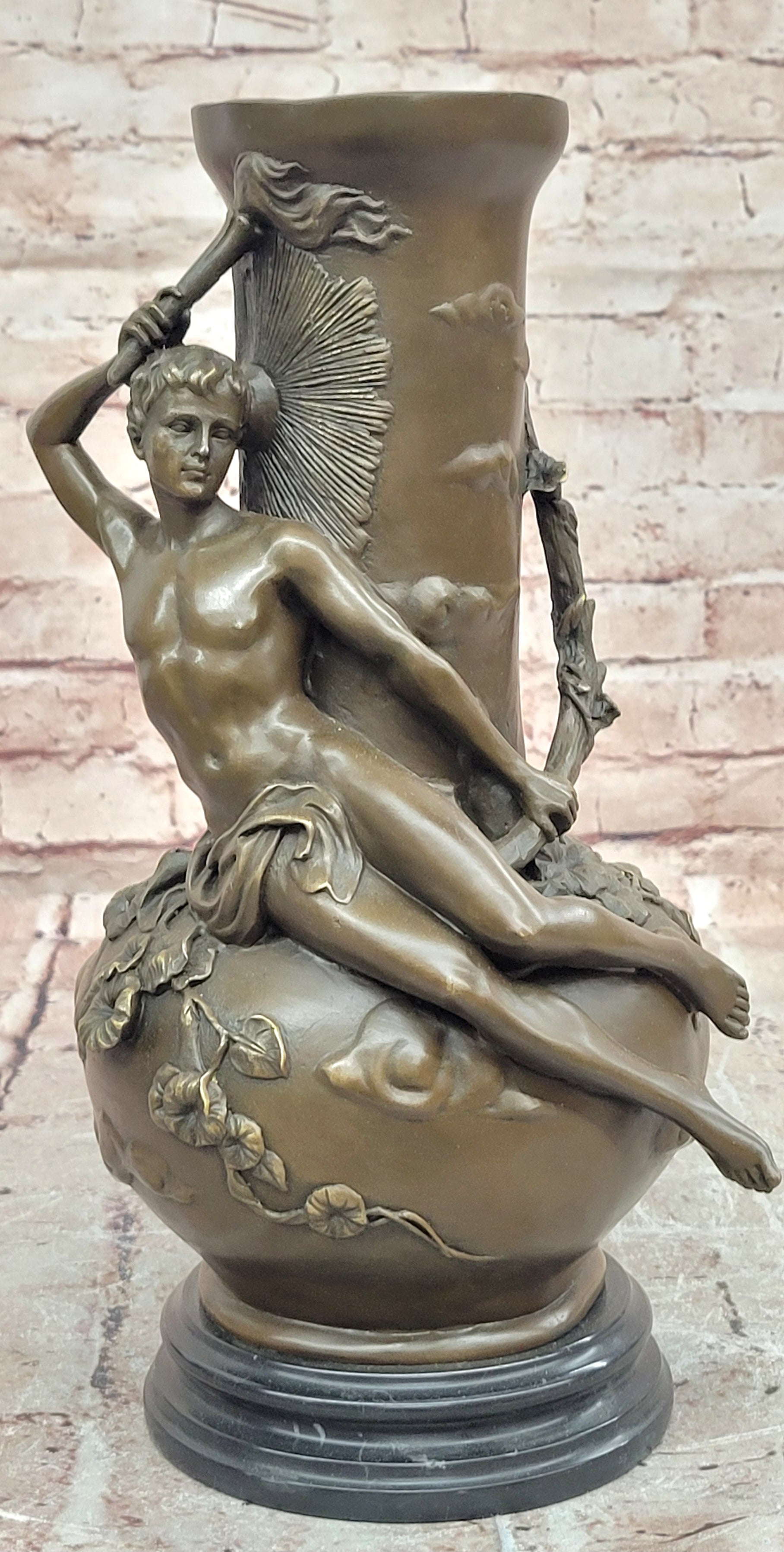 Classical Male Nude Bronze Sculpture with Vase for Home & Office Décor