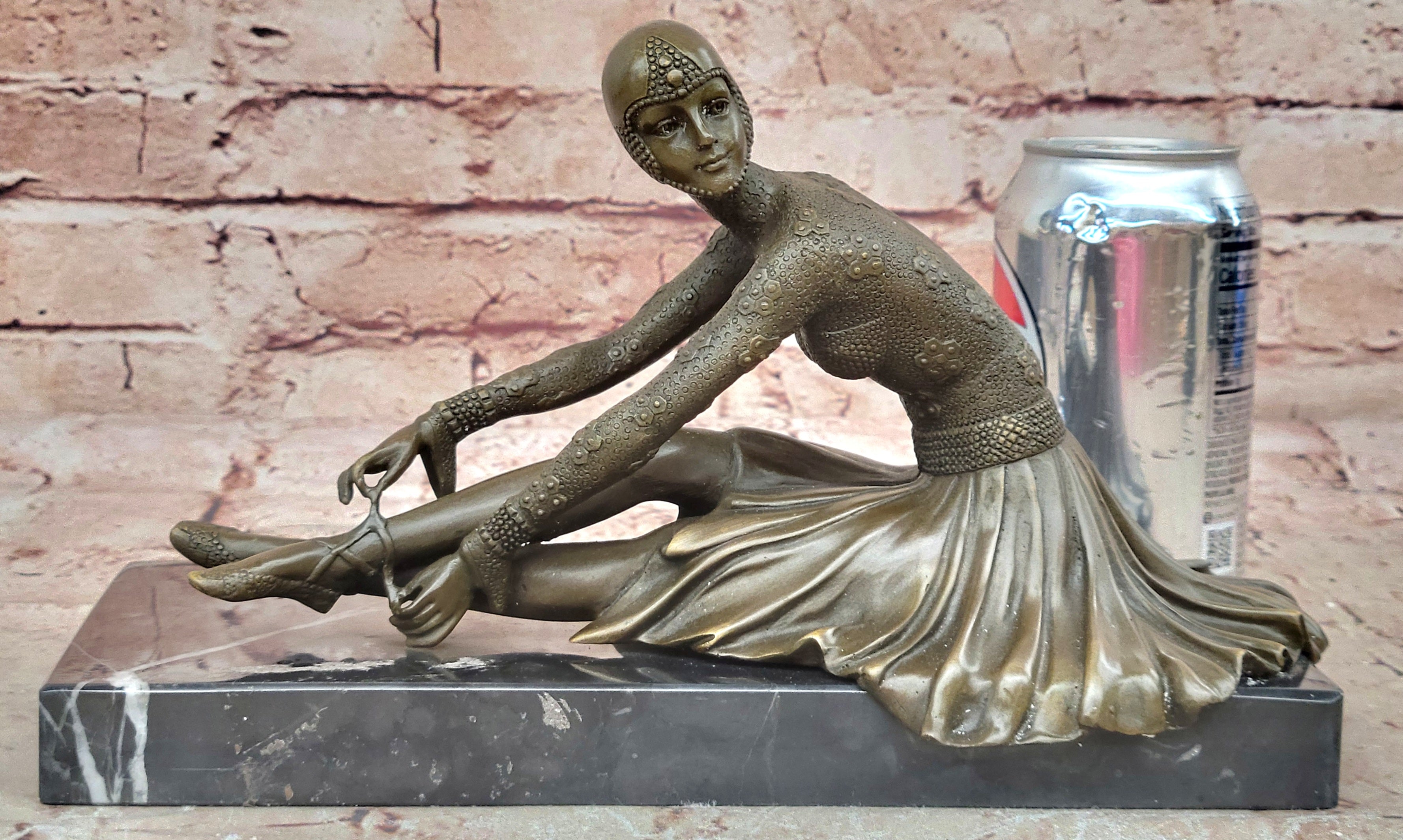 Art Deco Signed Chiparus Dancer Bronze Sculpture Marble Base Statue Figurine Art