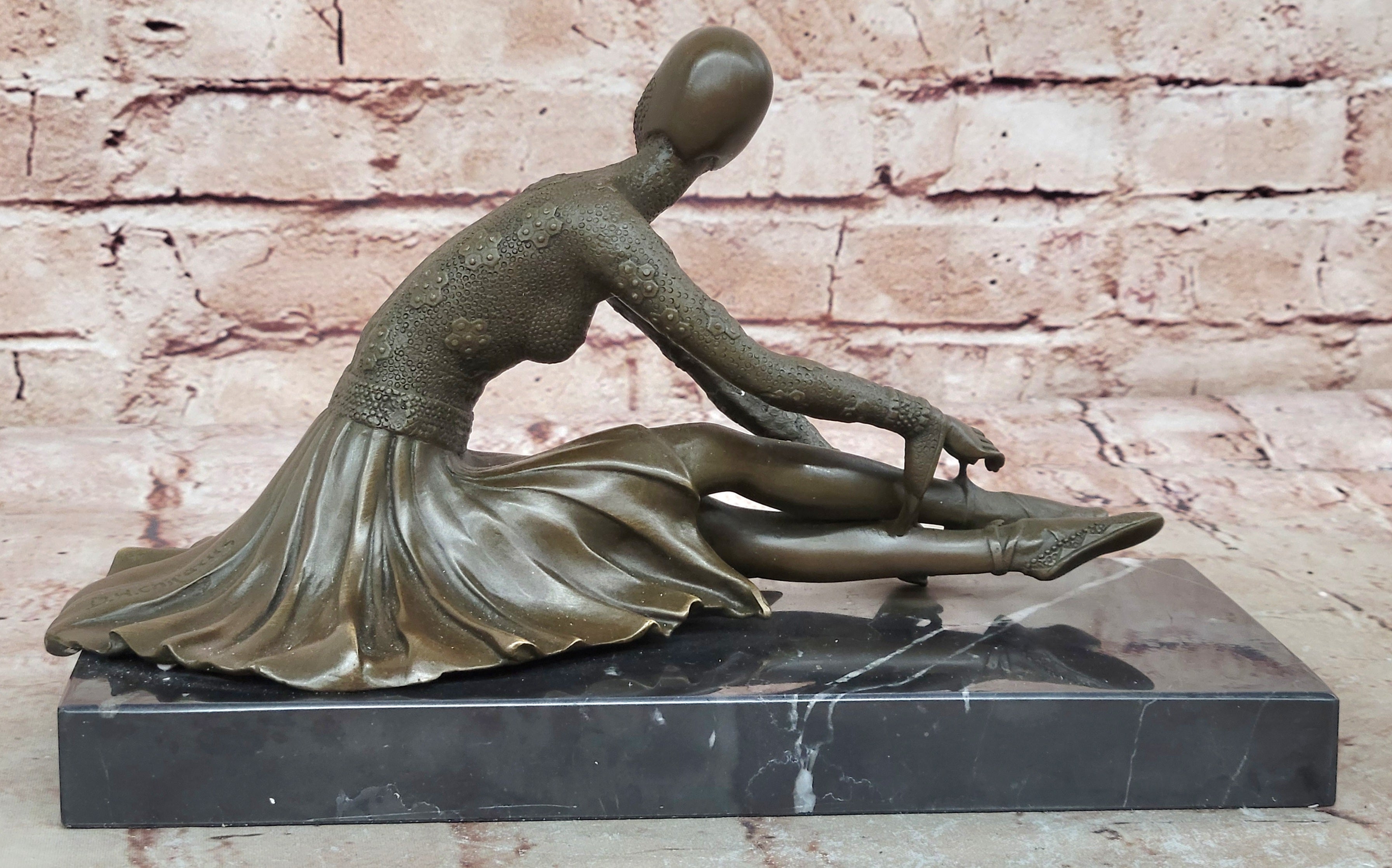 Art Deco Signed Chiparus Dancer Bronze Sculpture Marble Base Statue Figurine Art