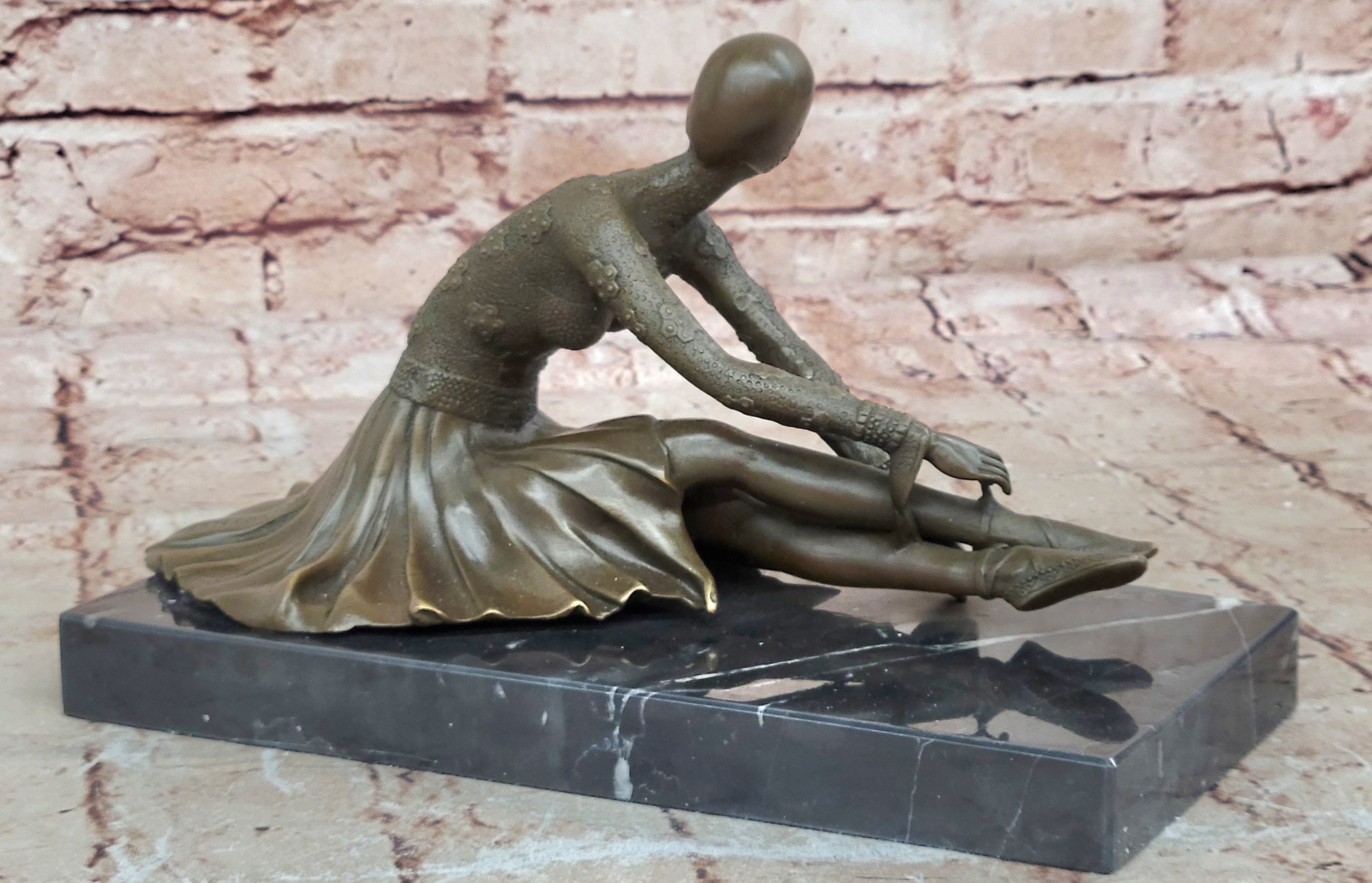 Art Deco Signed Chiparus Dancer Bronze Sculpture Marble Base Statue Figurine Art