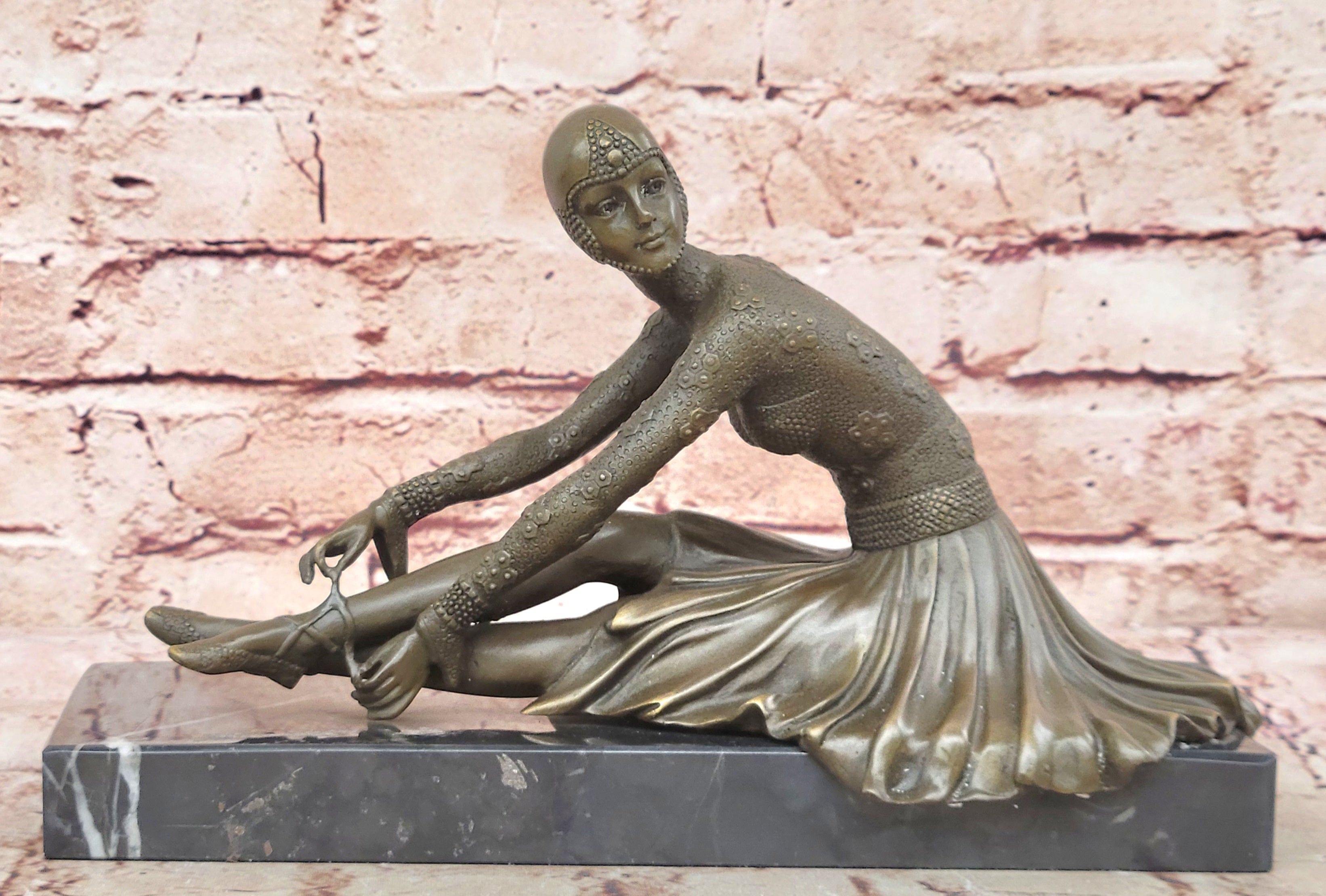 Art Deco Signed Chiparus Dancer Bronze Sculpture Marble Base Statue Figurine Art