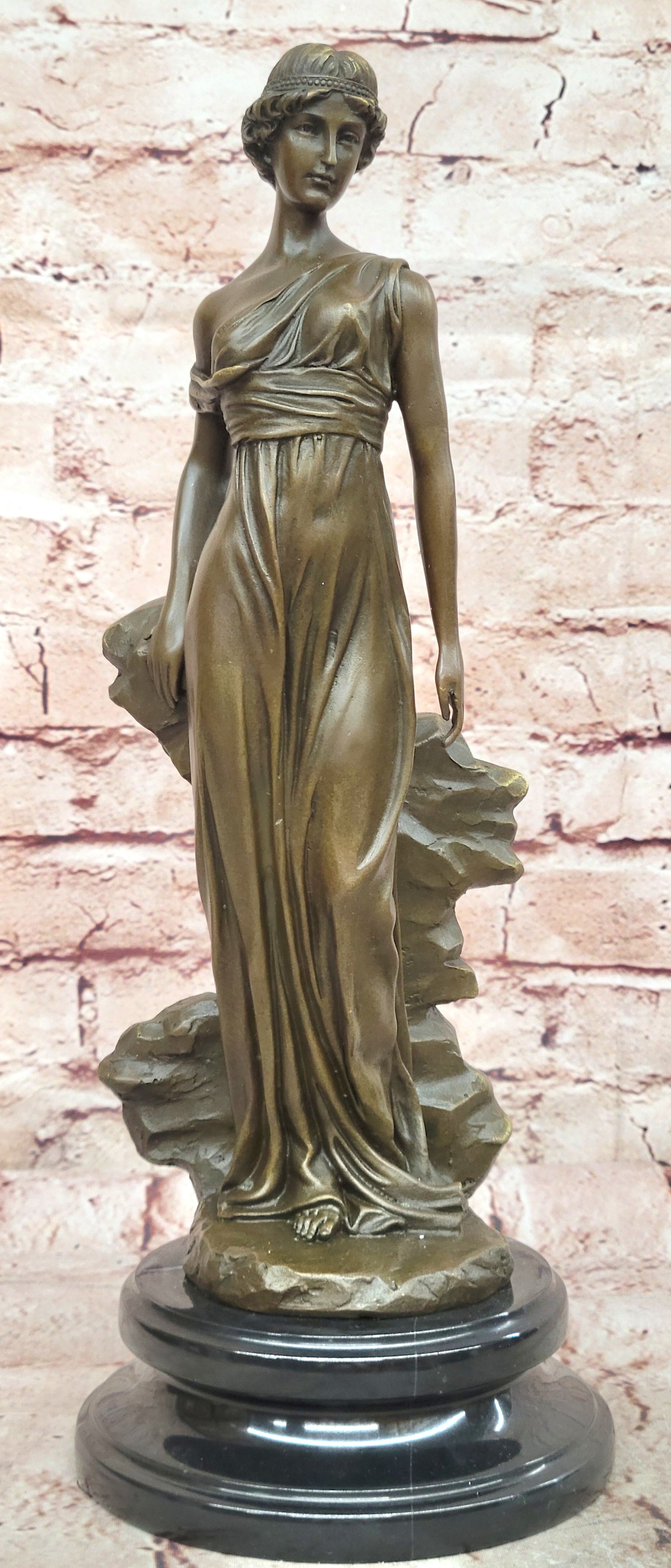 Pax Goddess of Peace elegant female nude bronze sculpture Marble Base Figurine