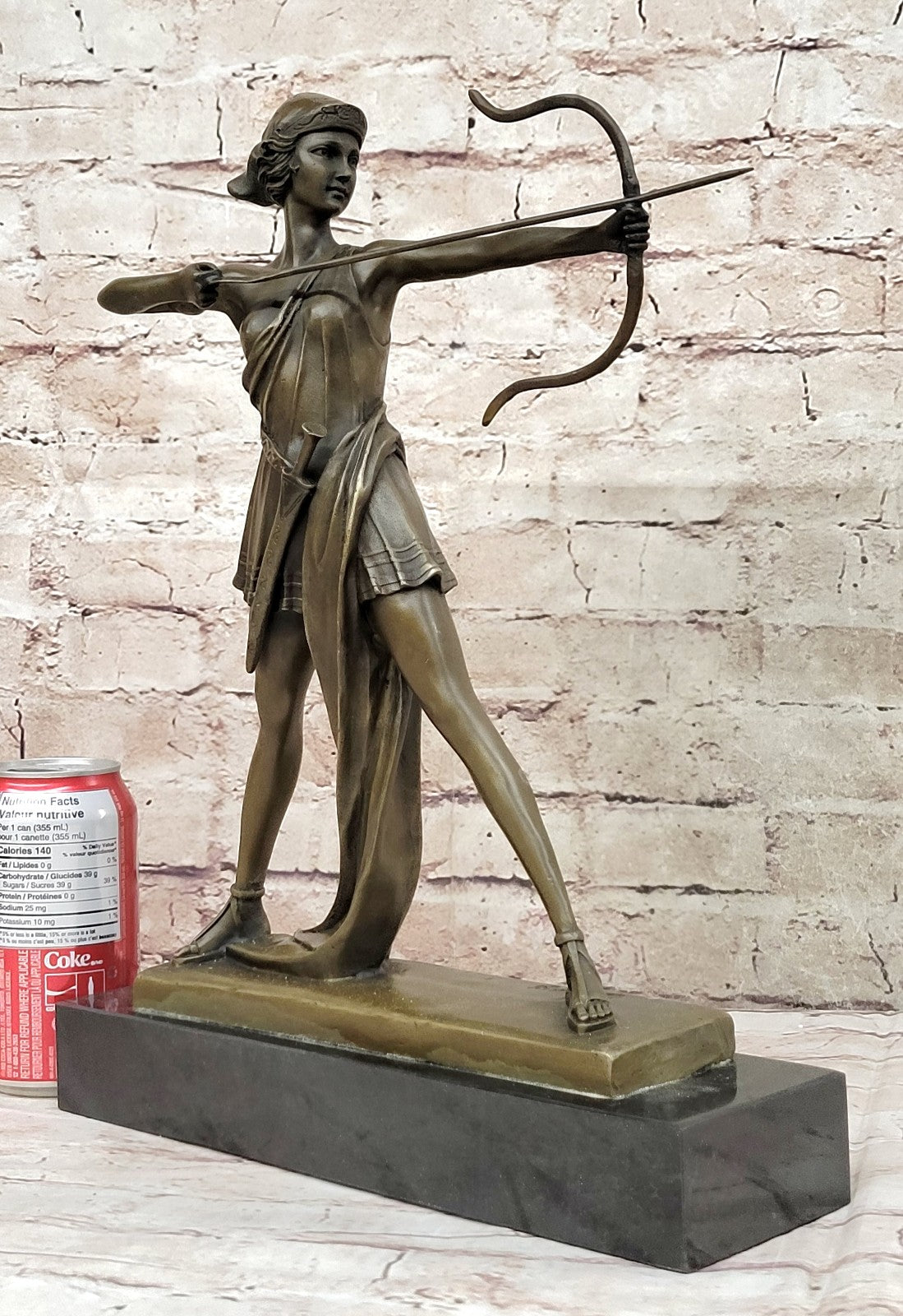 Bronze Statue Girl Diana w/bow Diane The Archer Sculpture Home Office Decor Gift