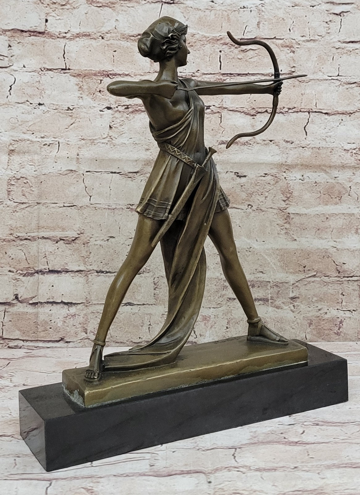 Bronze Statue Girl Diana w/bow Diane The Archer Sculpture Home Office Decor Gift