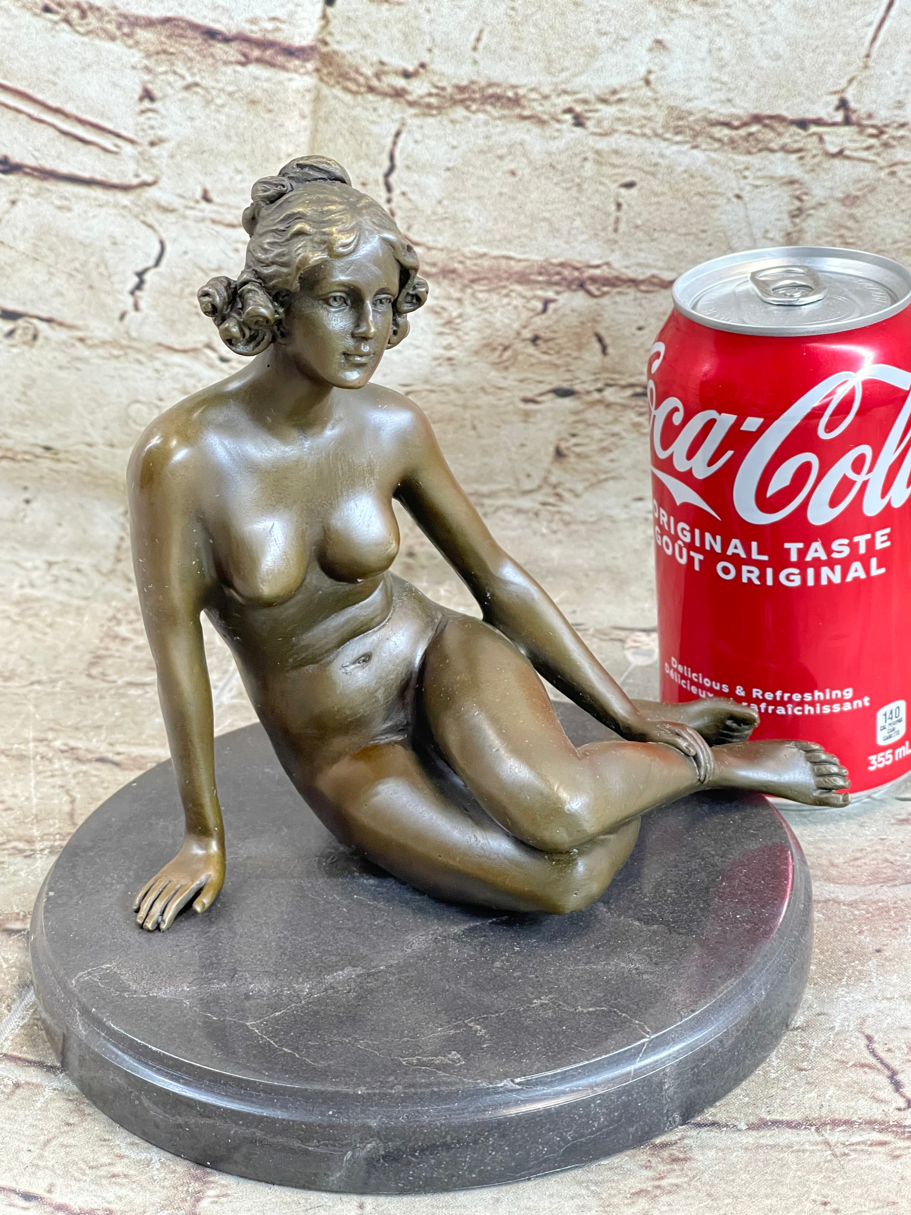 Sexy Nude Female Bronze Statue Marble Base Sculpture Decor Lost Wax Method Sale