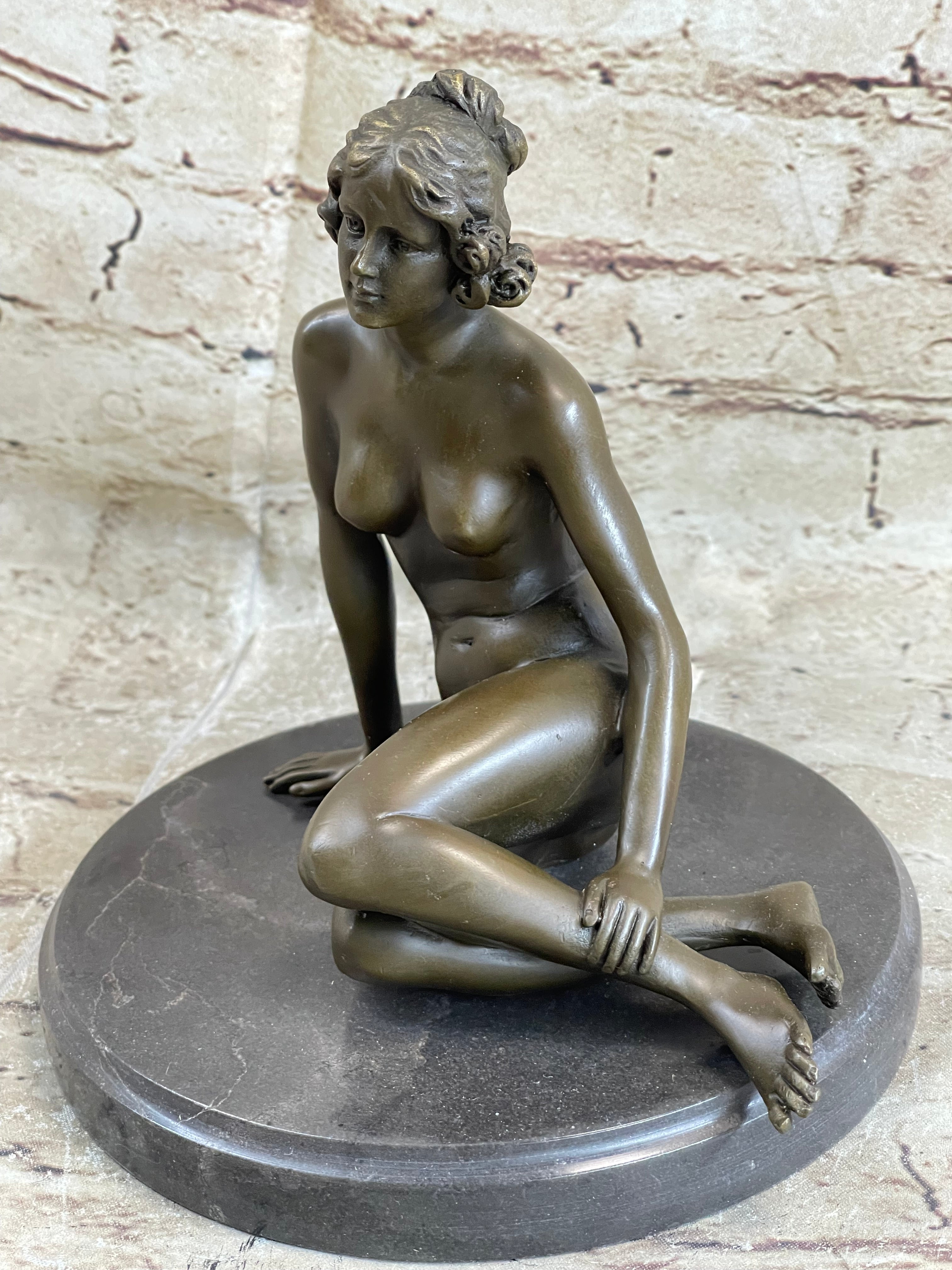 Sexy Nude Female Bronze Statue Marble Base Sculpture Decor Lost Wax Method Sale