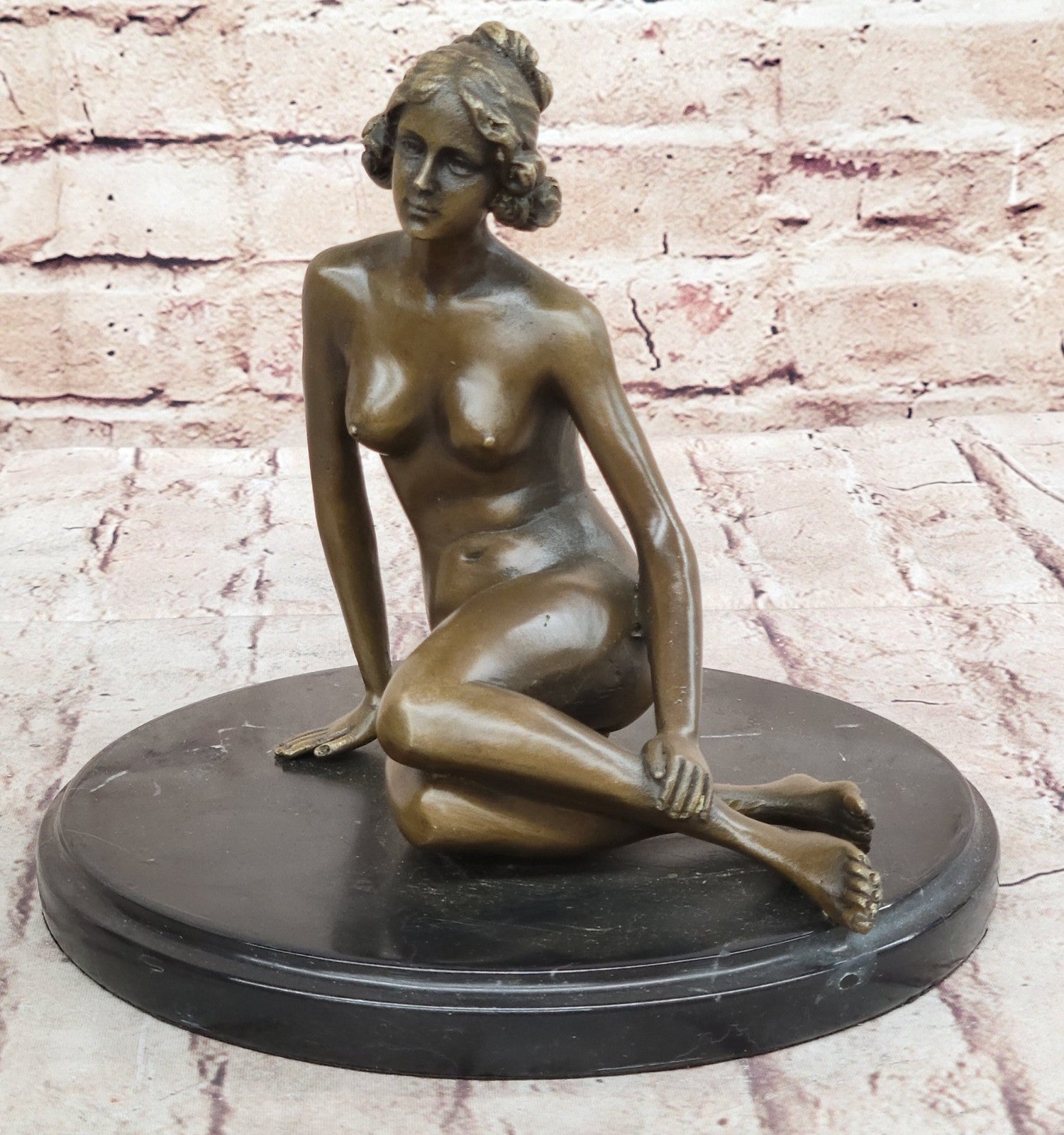 Sexy Nude Female Bronze Statue Marble Base Sculpture Decor Lost Wax Method Sale