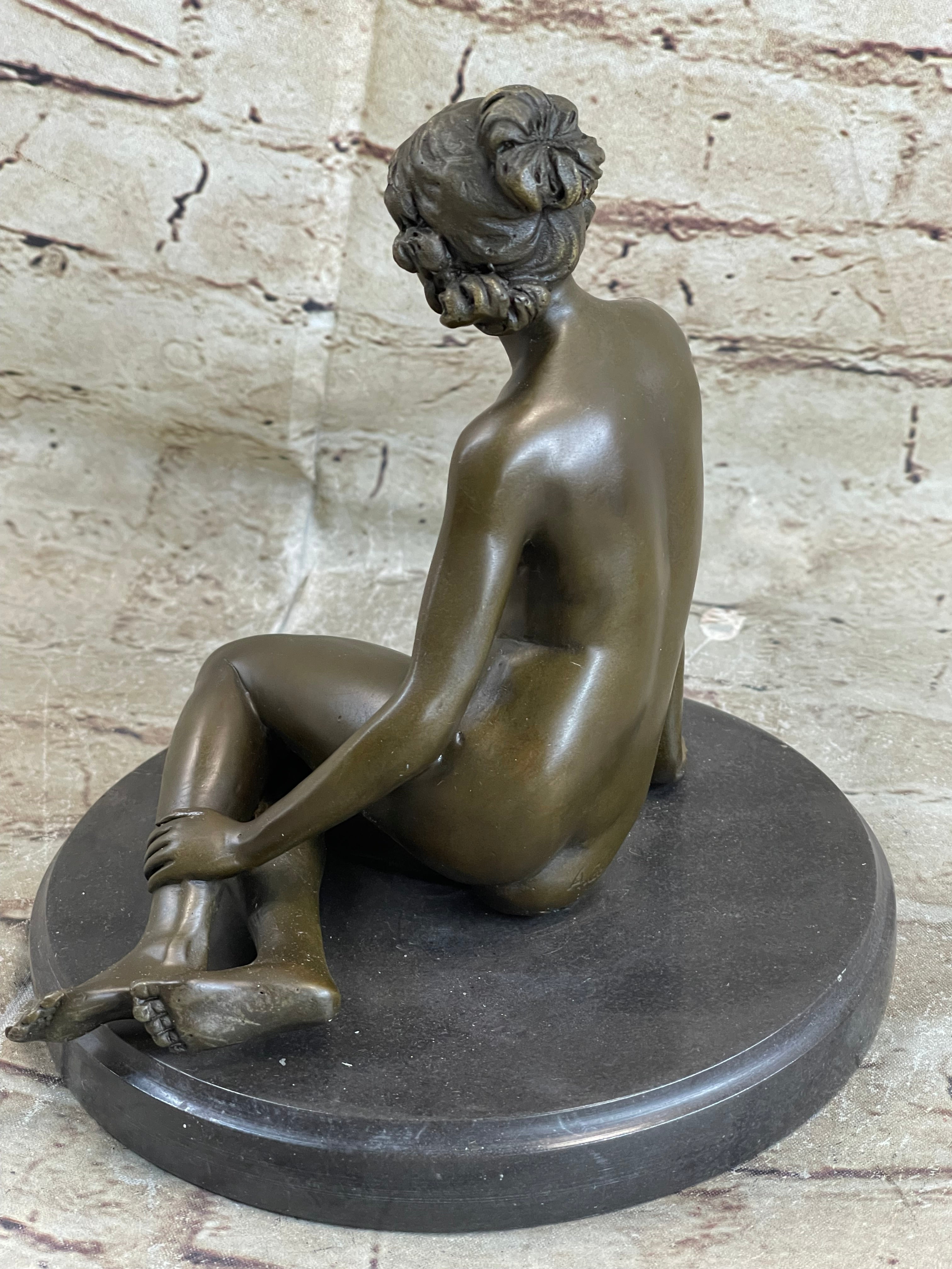 Sexy Nude Female Bronze Statue Marble Base Sculpture Decor Lost Wax Method Sale