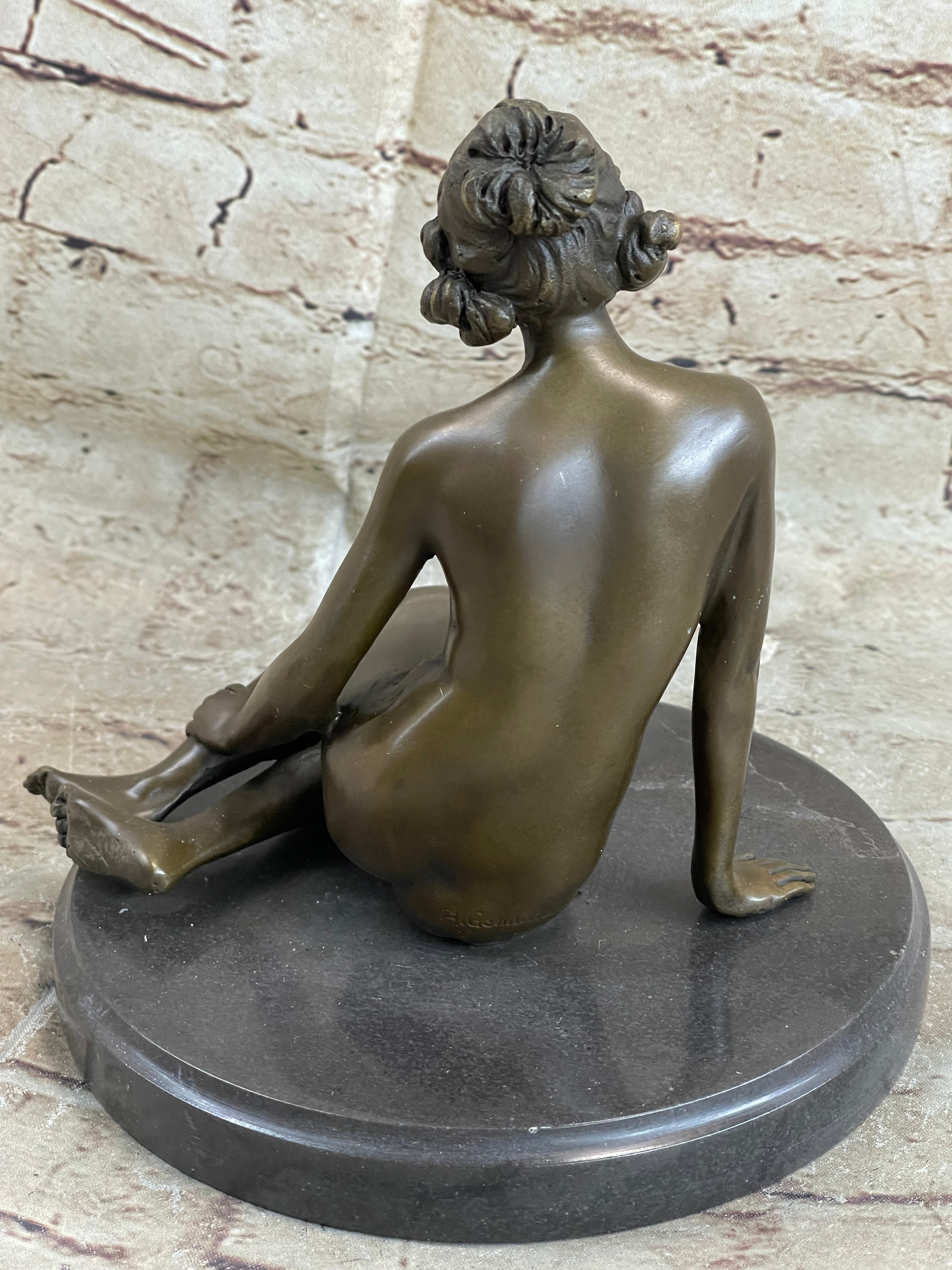 Sexy Nude Female Bronze Statue Marble Base Sculpture Decor Lost Wax Method Sale