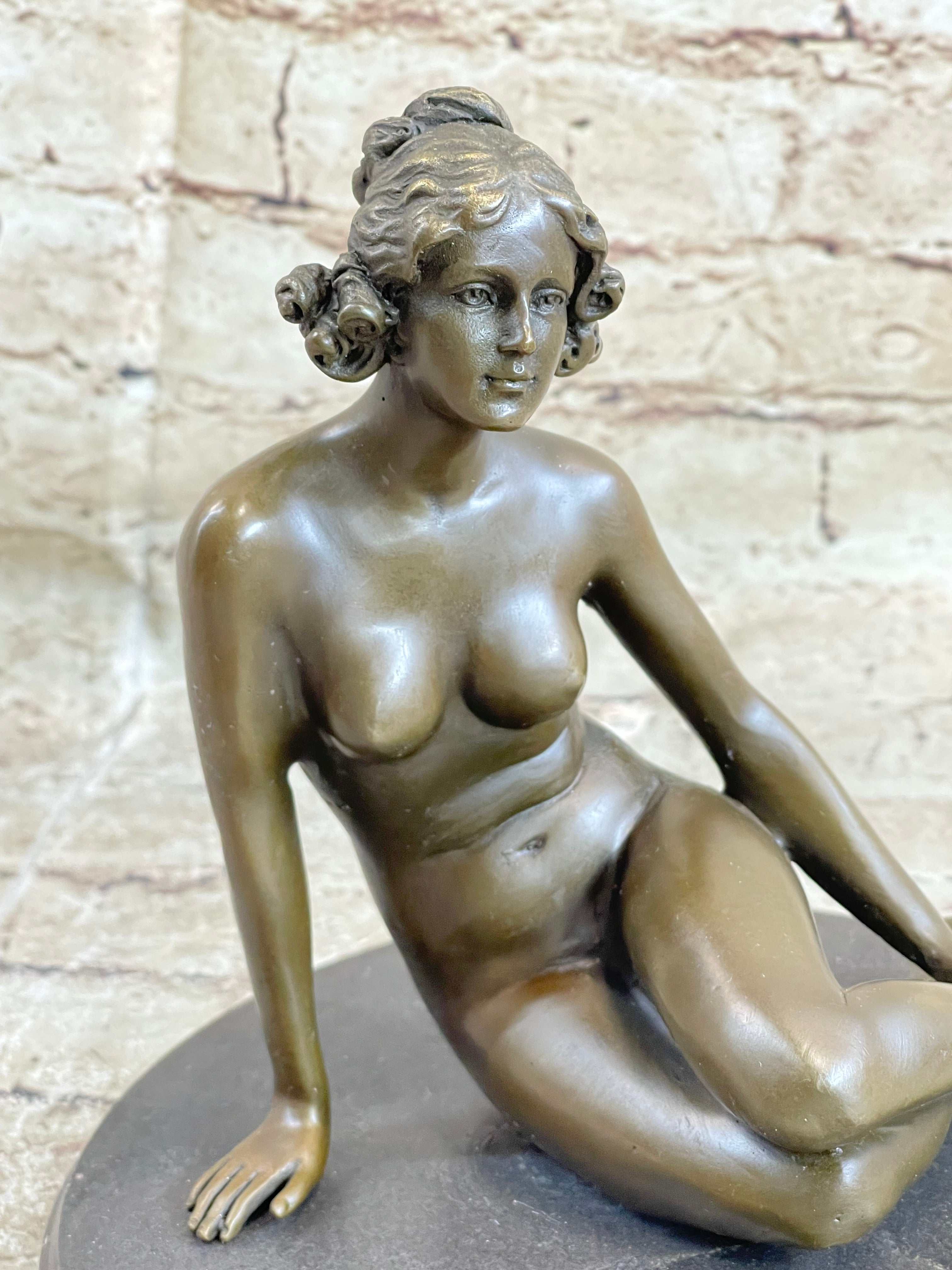 Sexy Nude Female Bronze Statue Marble Base Sculpture Decor Lost Wax Method Sale