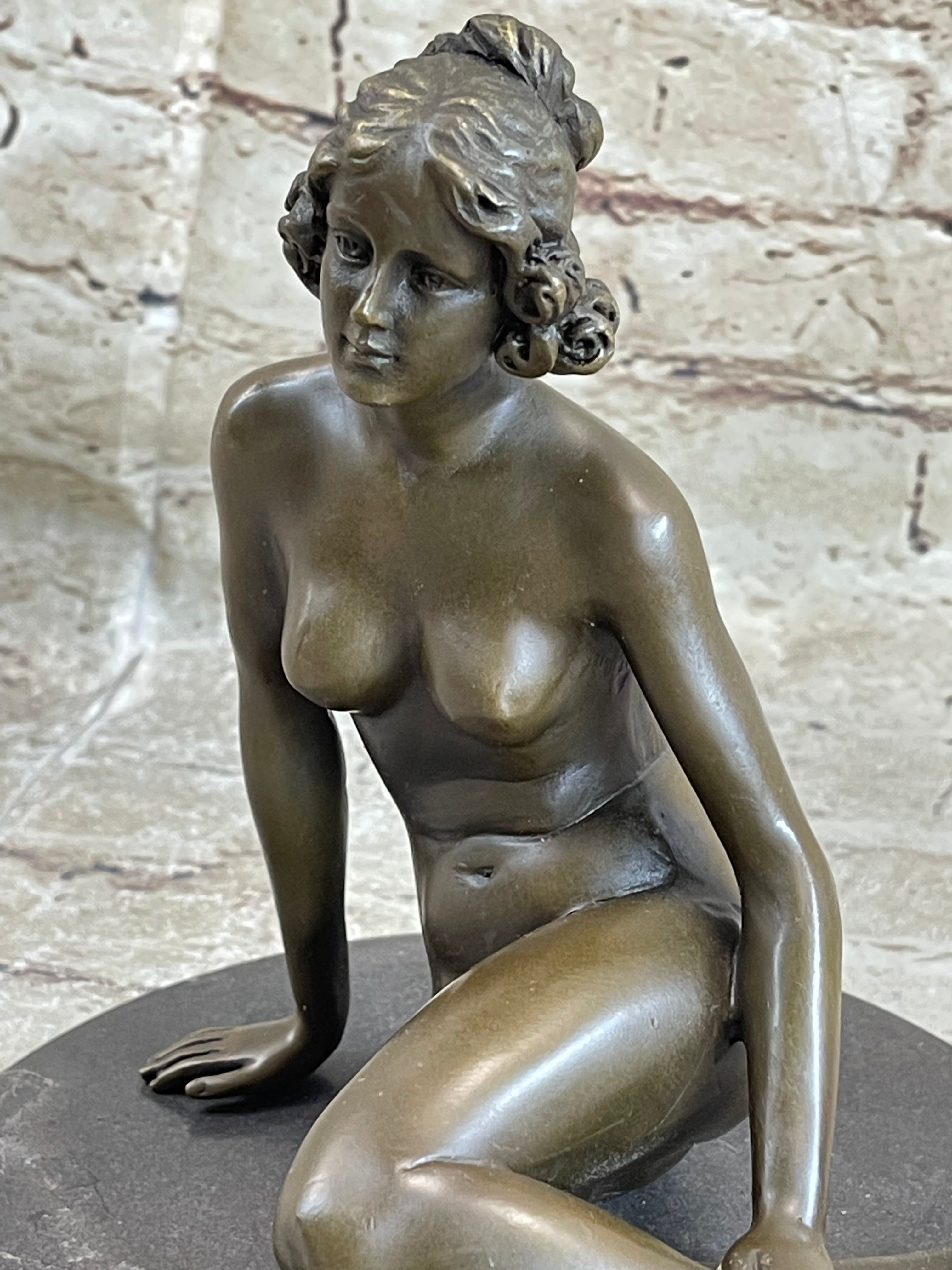 Sexy Nude Female Bronze Statue Marble Base Sculpture Decor Lost Wax Method Sale