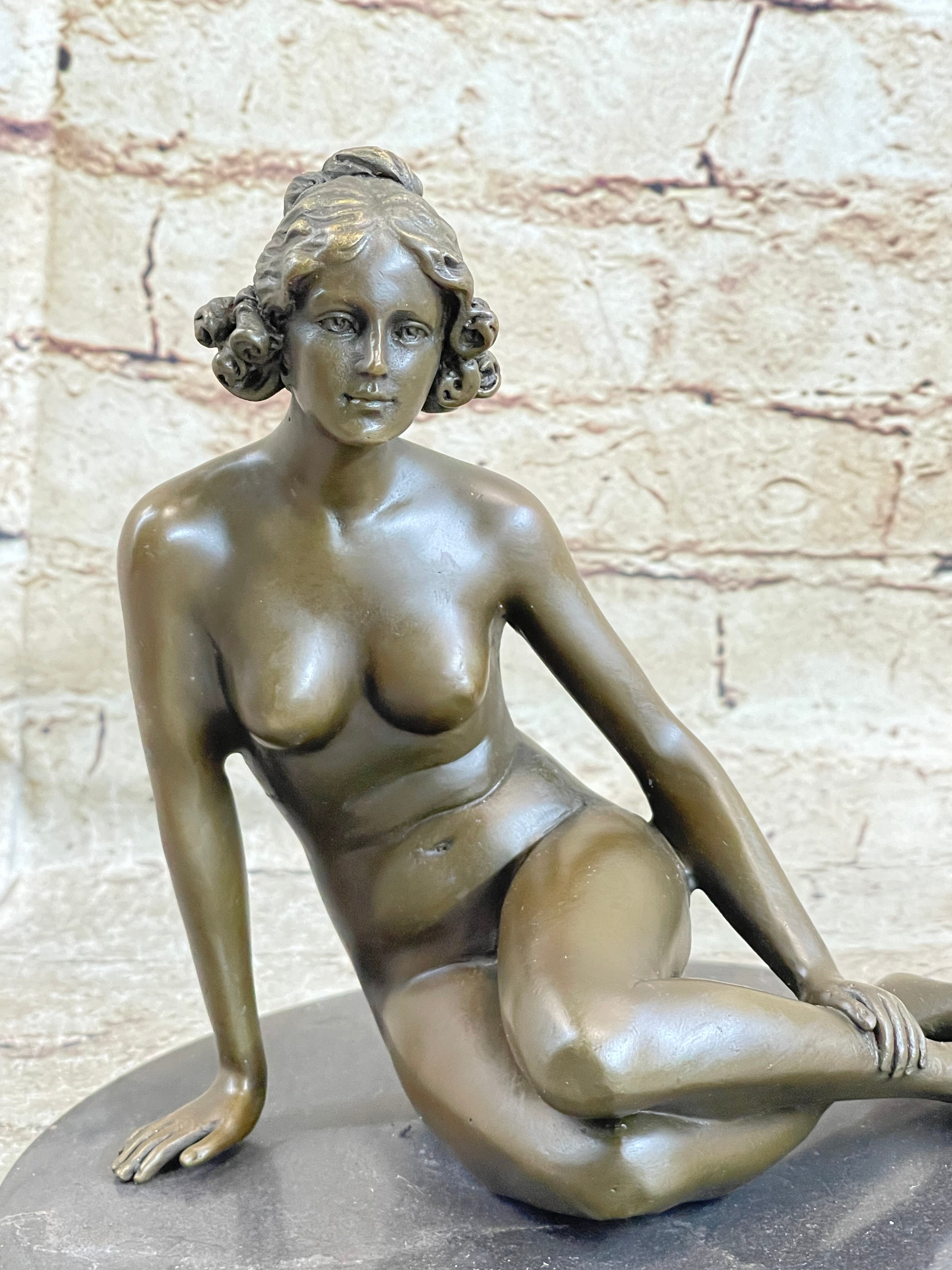 Sexy Nude Female Bronze Statue Marble Base Sculpture Decor Lost Wax Method Sale