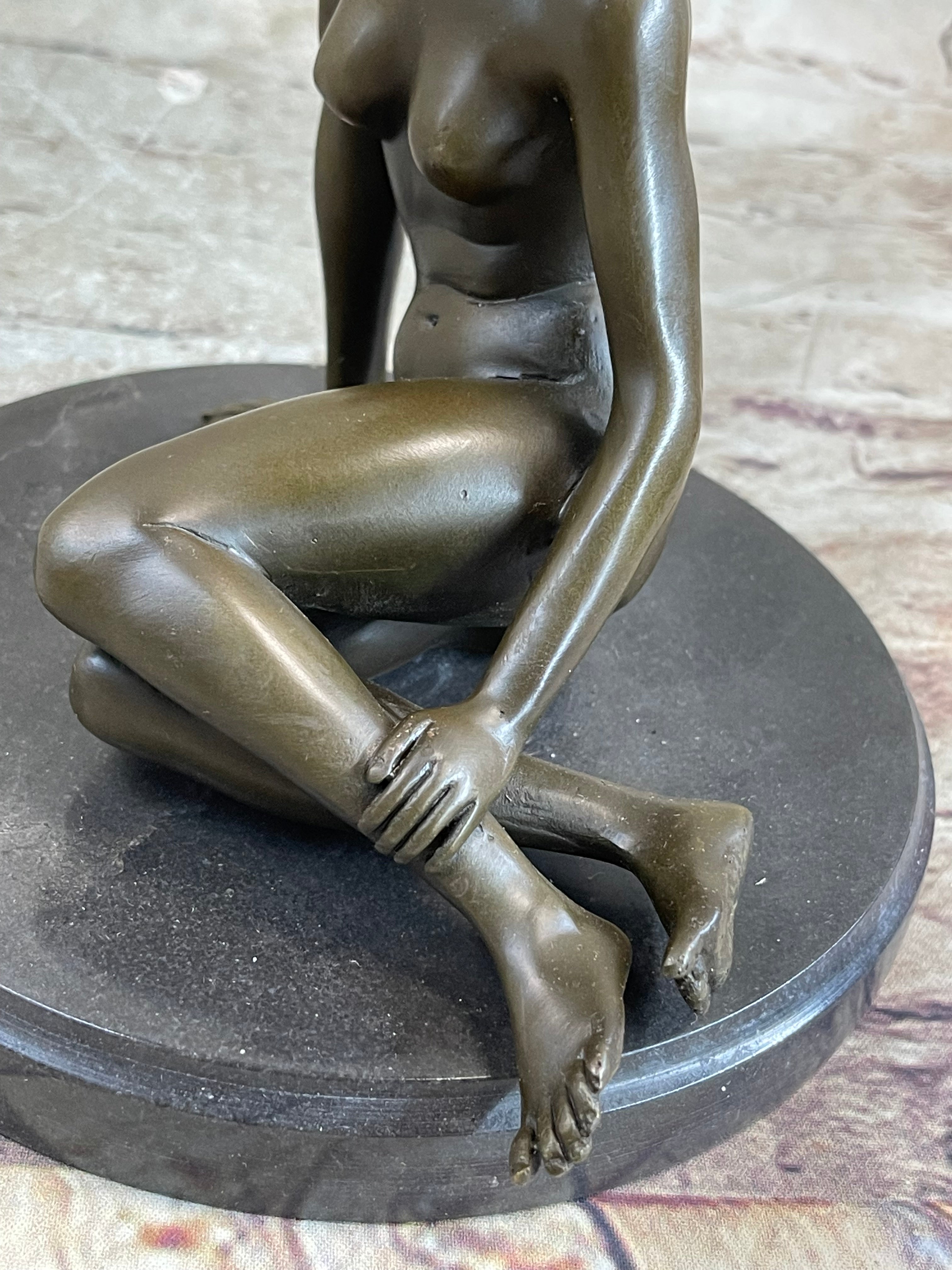 Sexy Nude Female Bronze Statue Marble Base Sculpture Decor Lost Wax Method Sale