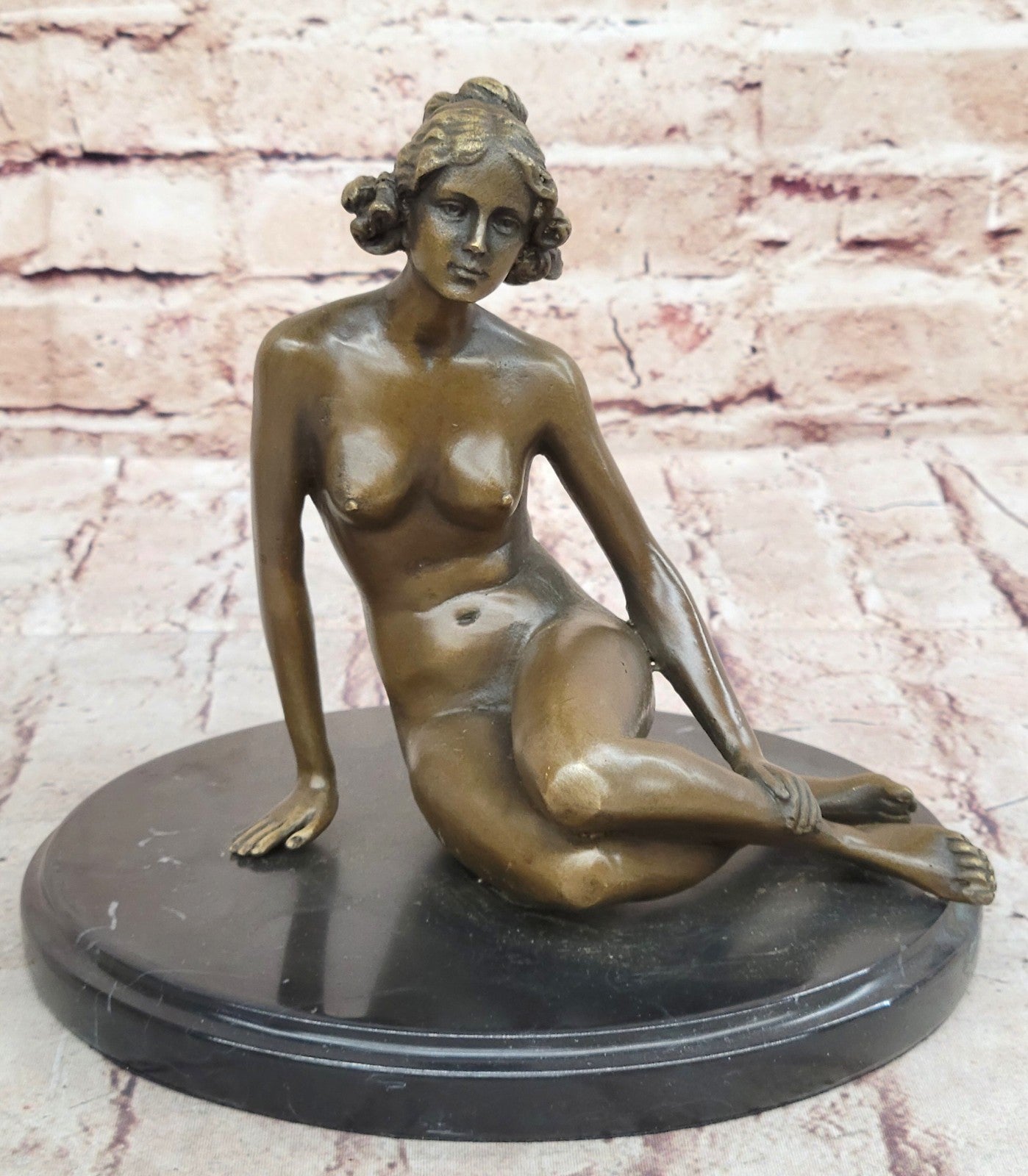 Sexy Nude Female Bronze Statue Marble Base Sculpture Decor Lost Wax Method Sale