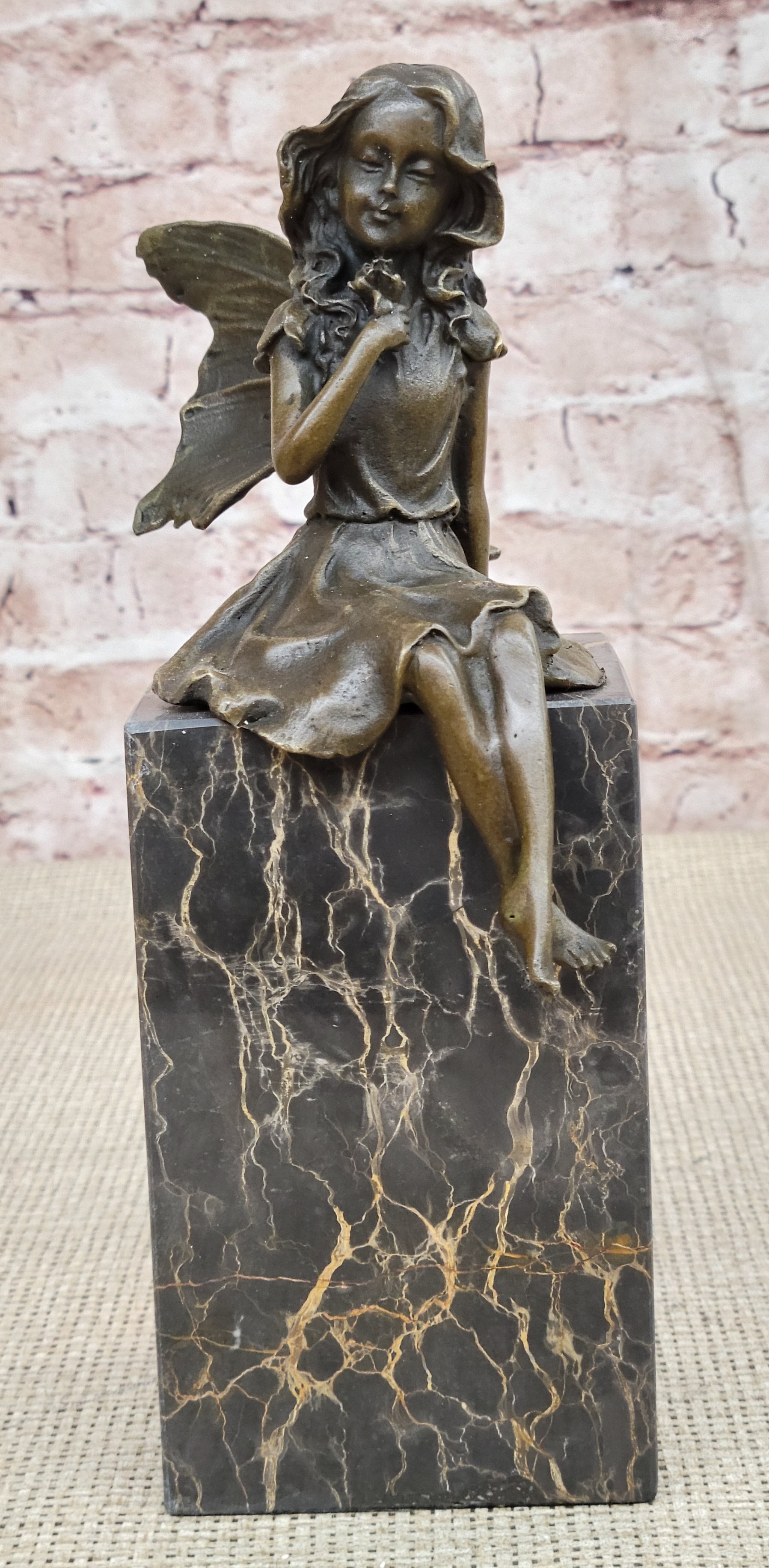 FAIRY 100% BRONZE FANTASY ART NOUVEAU WINGED WOOD NYMPH SCULPTURE STATUE FIGURE