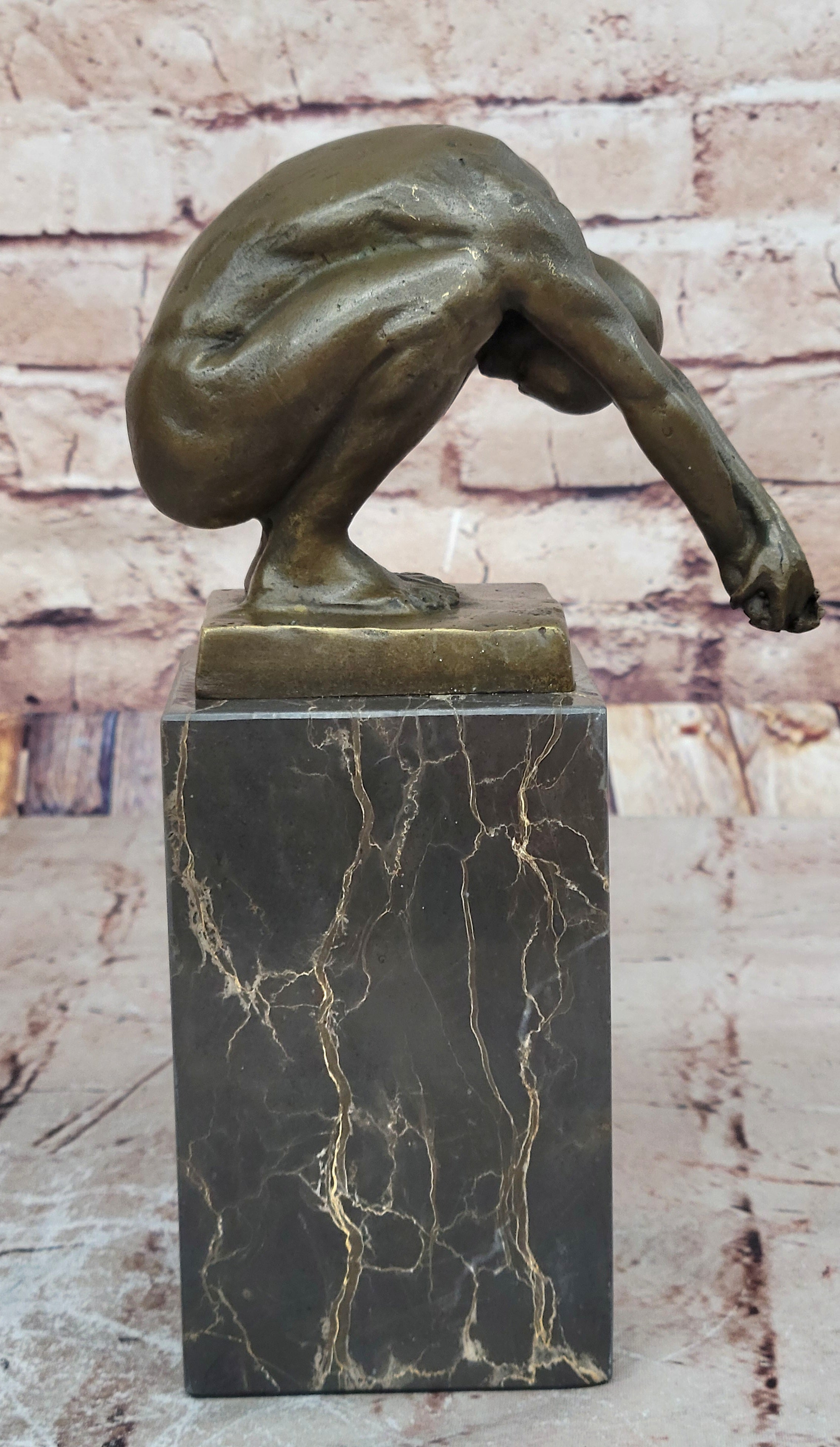 Art Deco Nude Male Diver Bronze Sculpture Marble Base Figurine Figure Home Decor