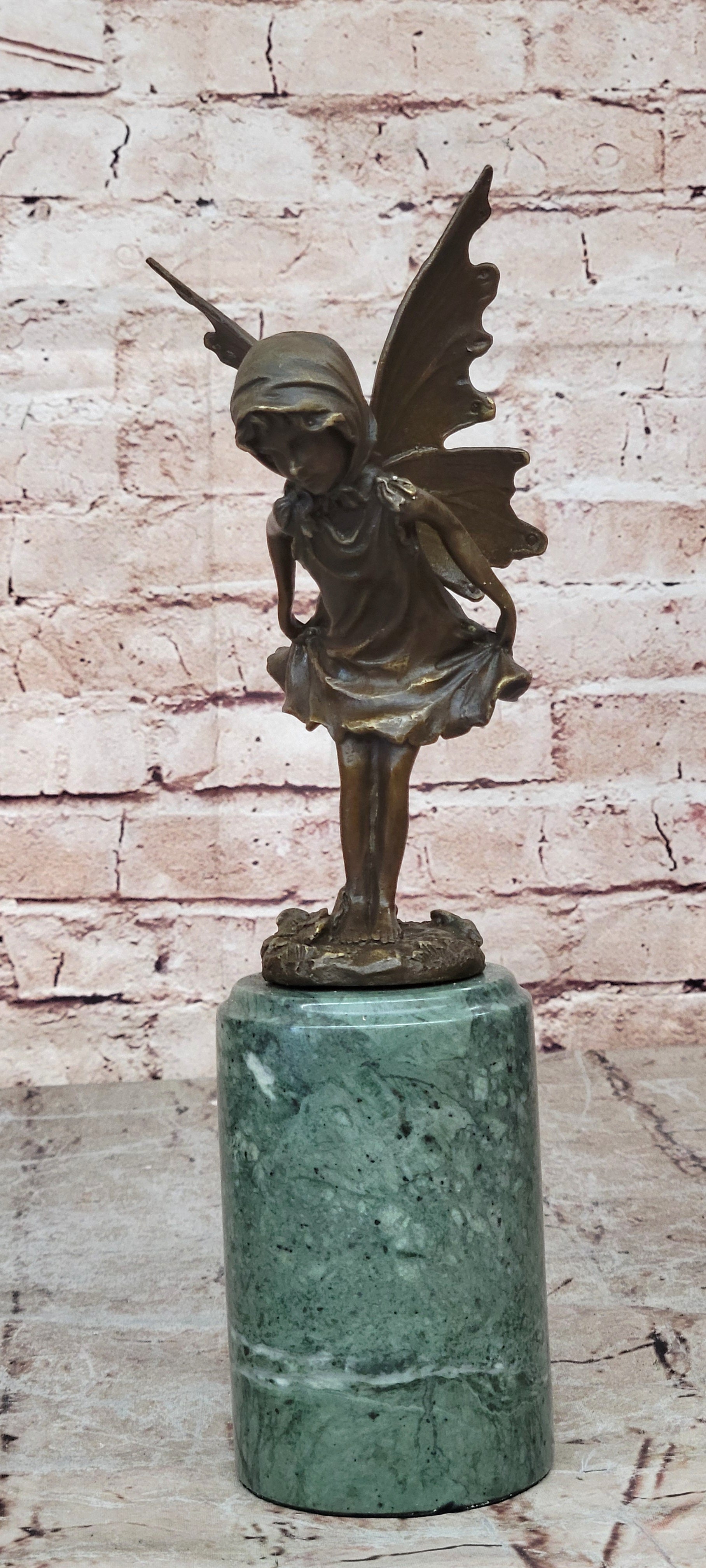 Butterfly Angel Little Girl Vintage Bronze Signed Original Miguel Lopez Sculpture