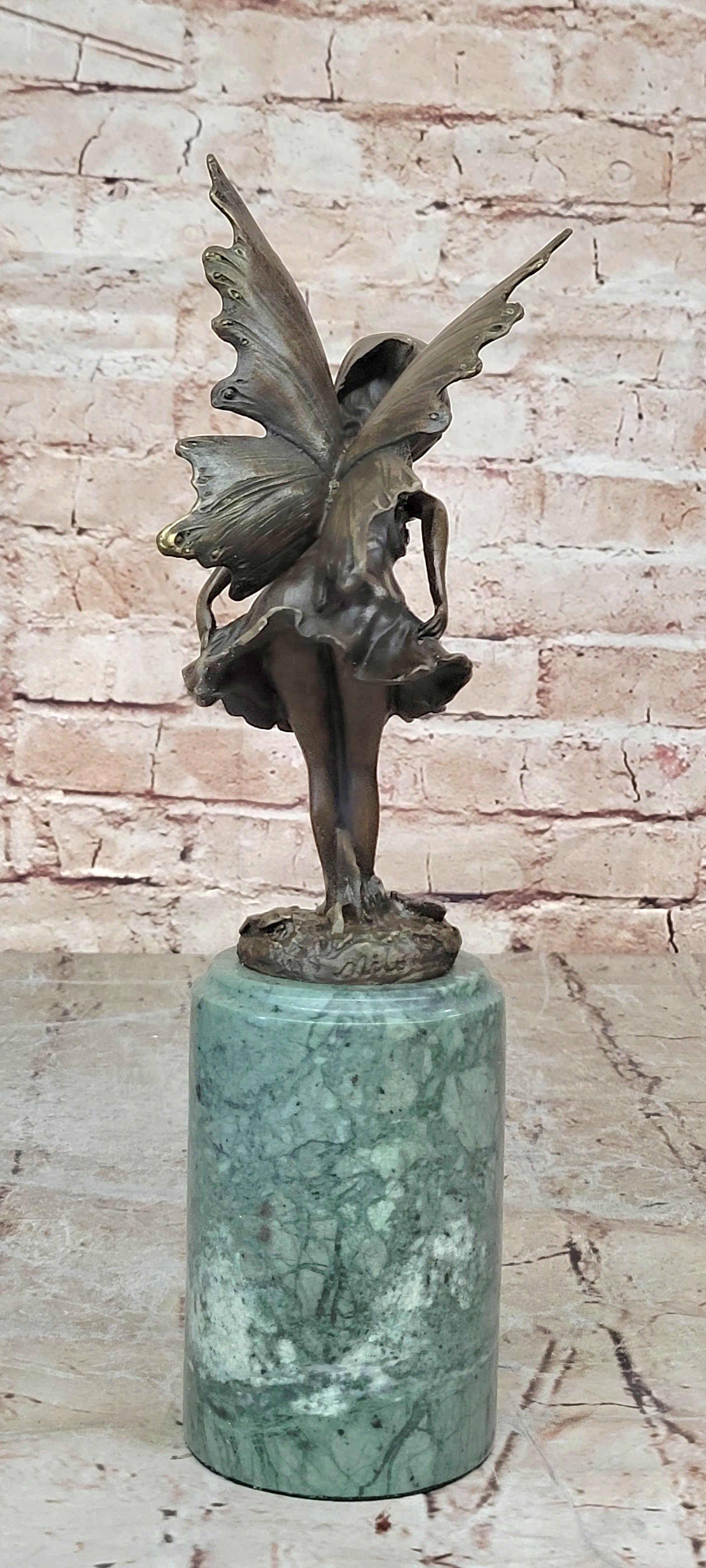 Butterfly Angel Little Girl Vintage Bronze Signed Original Miguel Lopez Sculpture