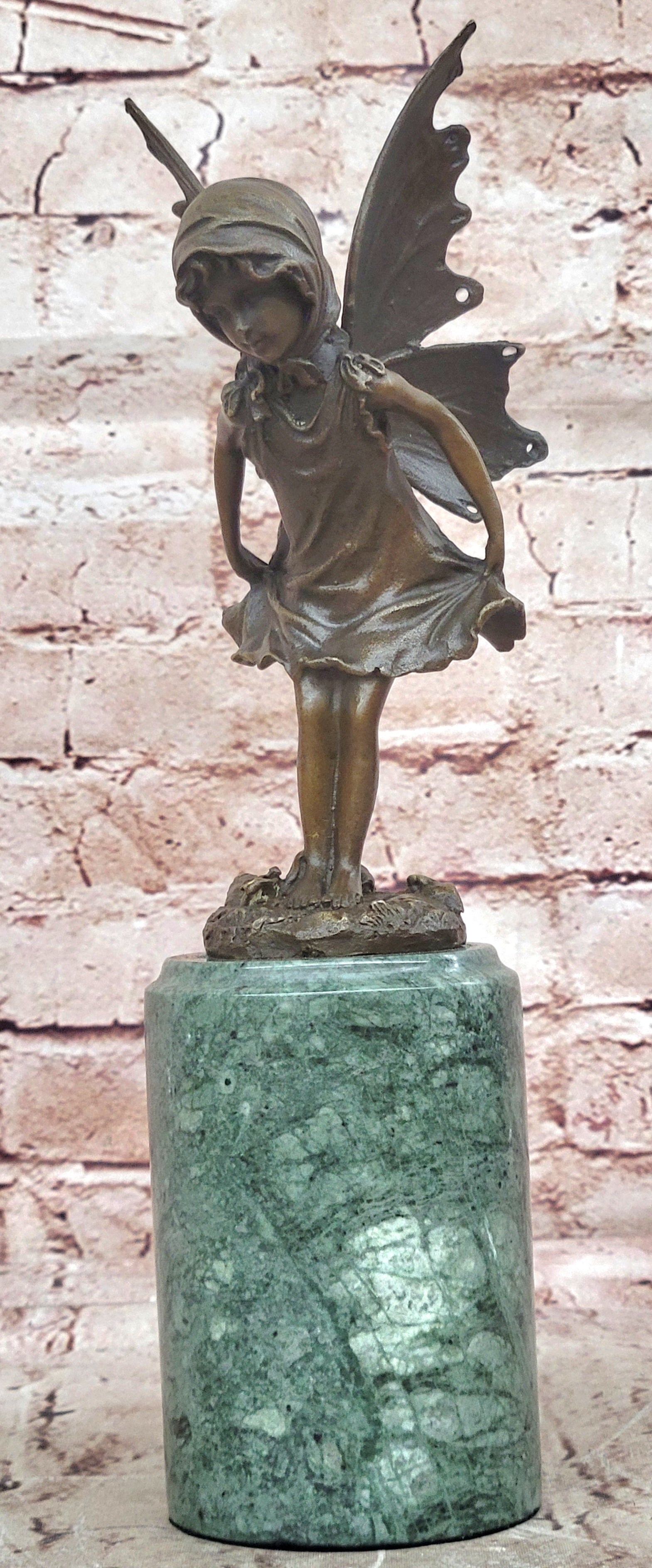 Butterfly Angel Little Girl Vintage Bronze Signed Original Miguel Lopez Sculpture