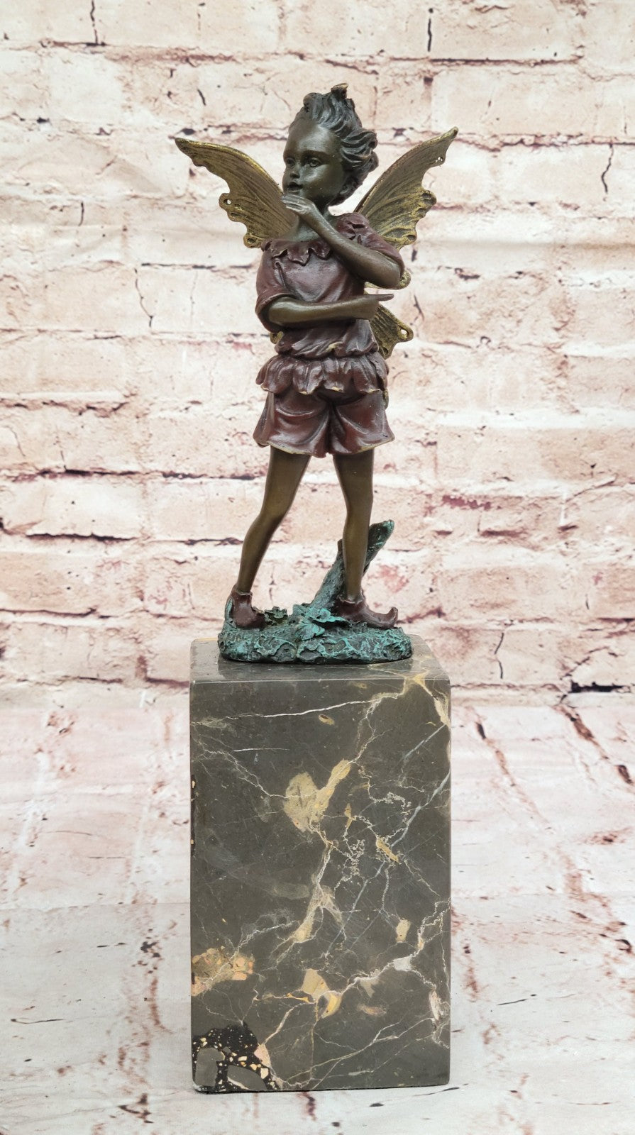 Handcrafted bronze sculpture SALE Book-End Patins Red Fairy Angel Deco Art