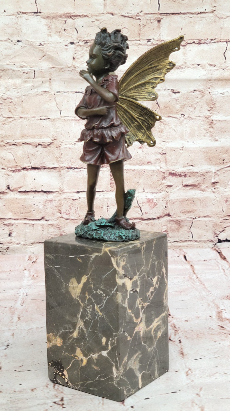 Handcrafted bronze sculpture SALE Book-End Patins Red Fairy Angel Deco Art