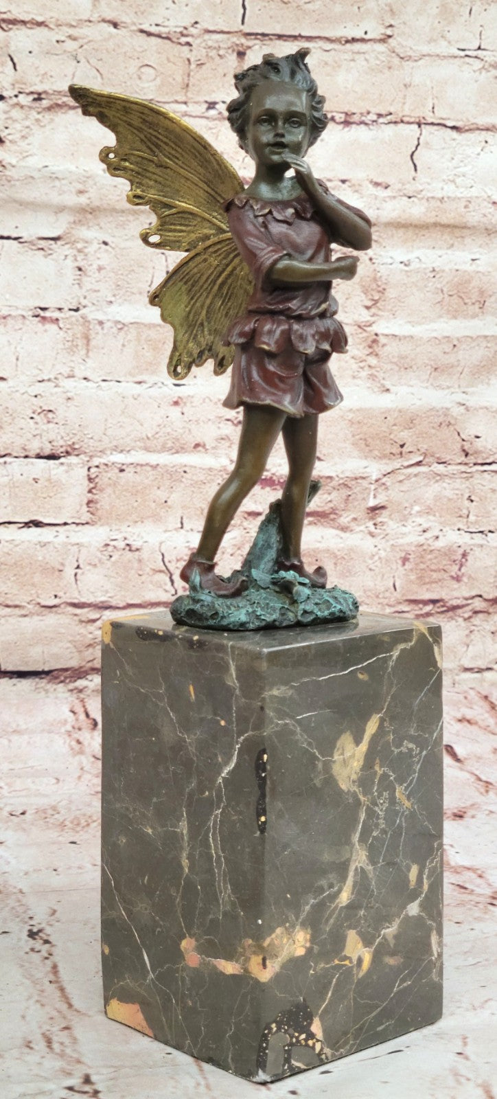 Handcrafted bronze sculpture SALE Book-End Patins Red Fairy Angel Deco Art