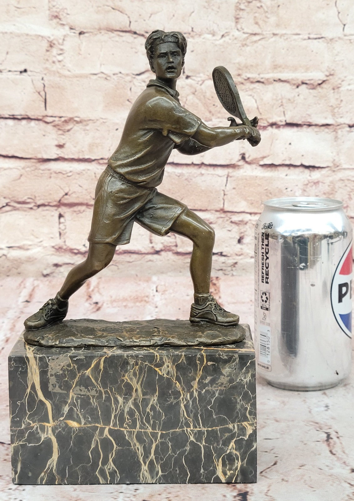 Rare Fine Vintage Bronze Signed Sculpture Statue Tennis Player Marble Base GIFT